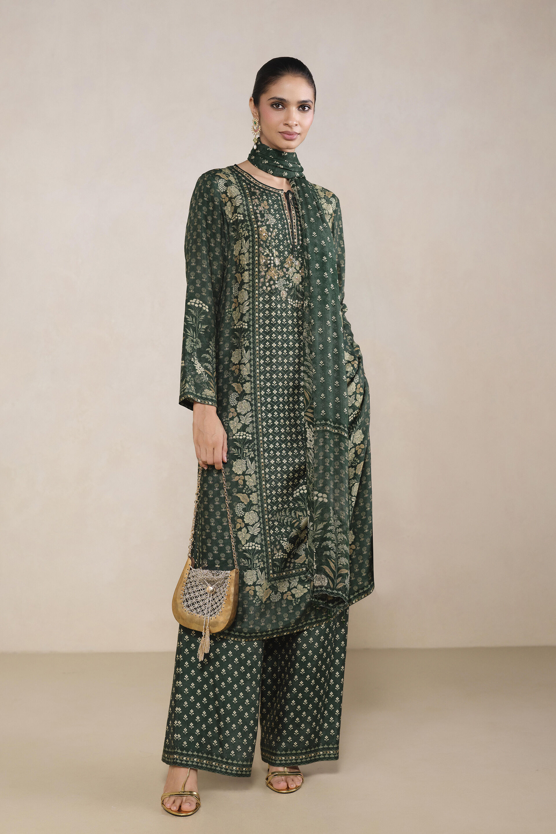 Kriti Printed Suit Set in Green