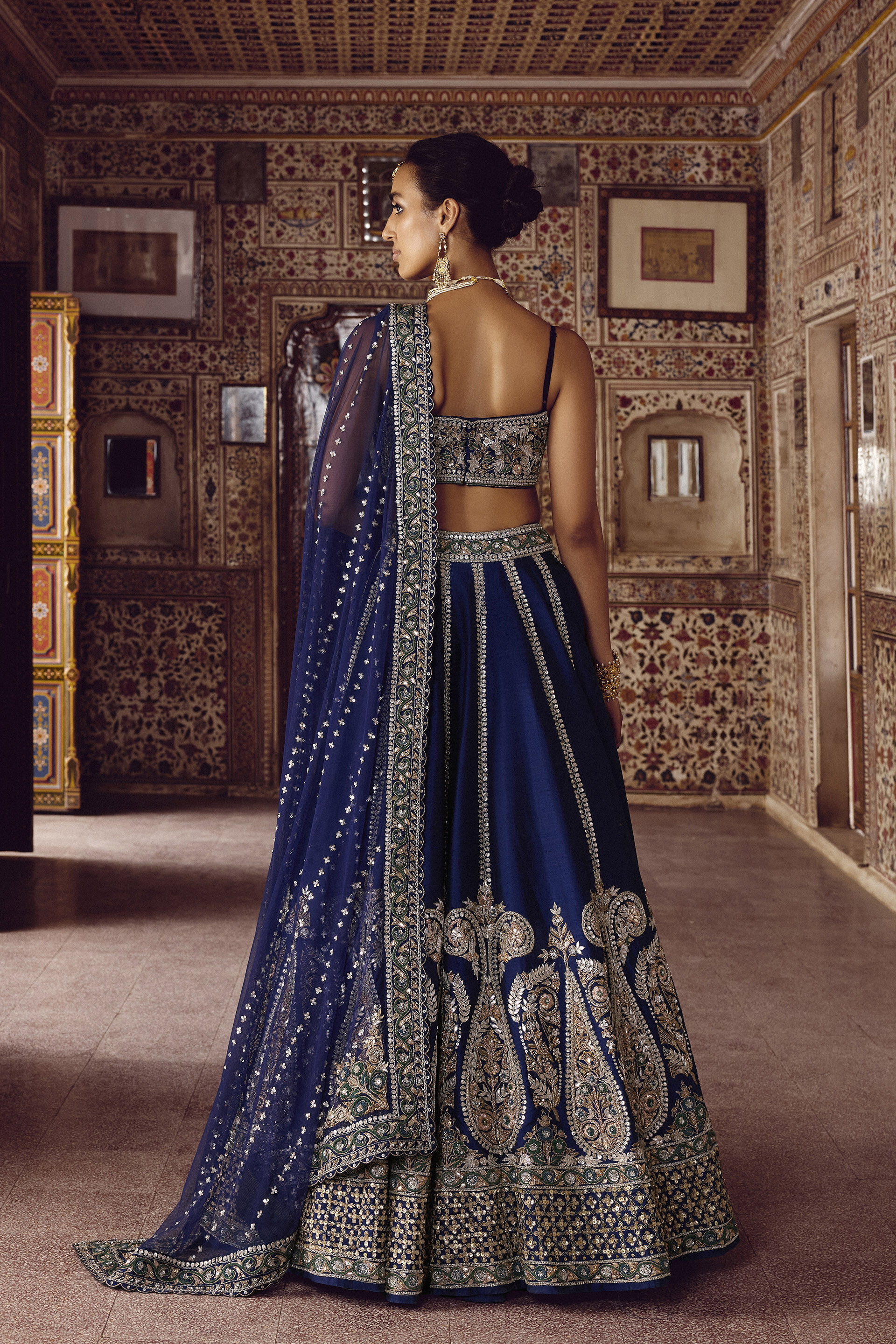 Nairab Embroidered Silk Lehenga Set - Blue