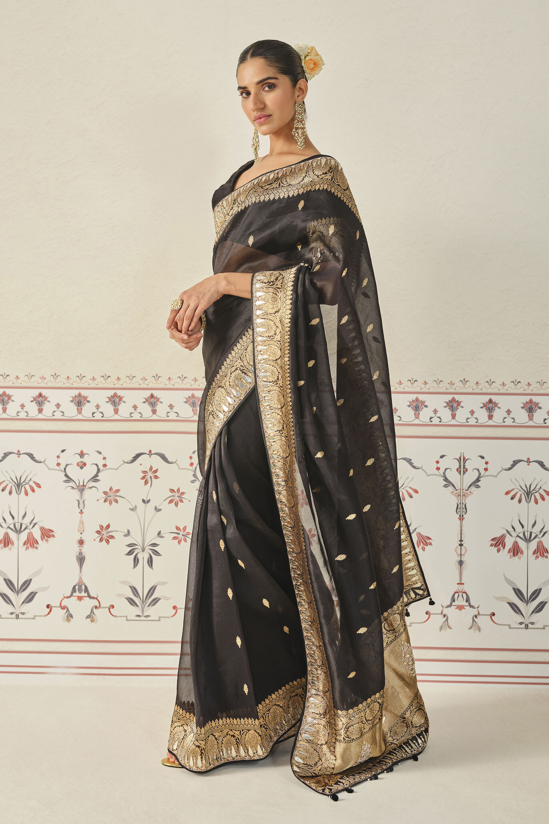 Ulka Handwoven Benarasi Saree Set, Black, image 2