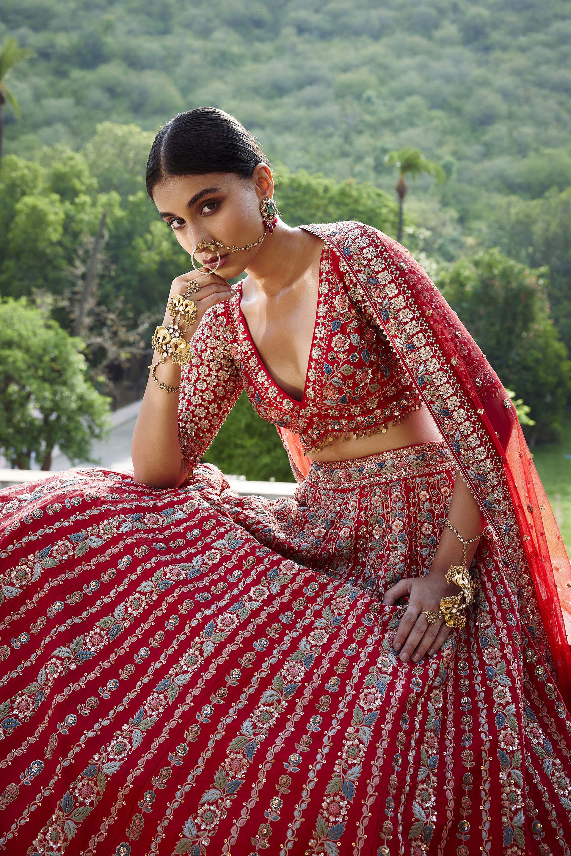 Adhira Gota Patti Resham Silk Lehenga Red