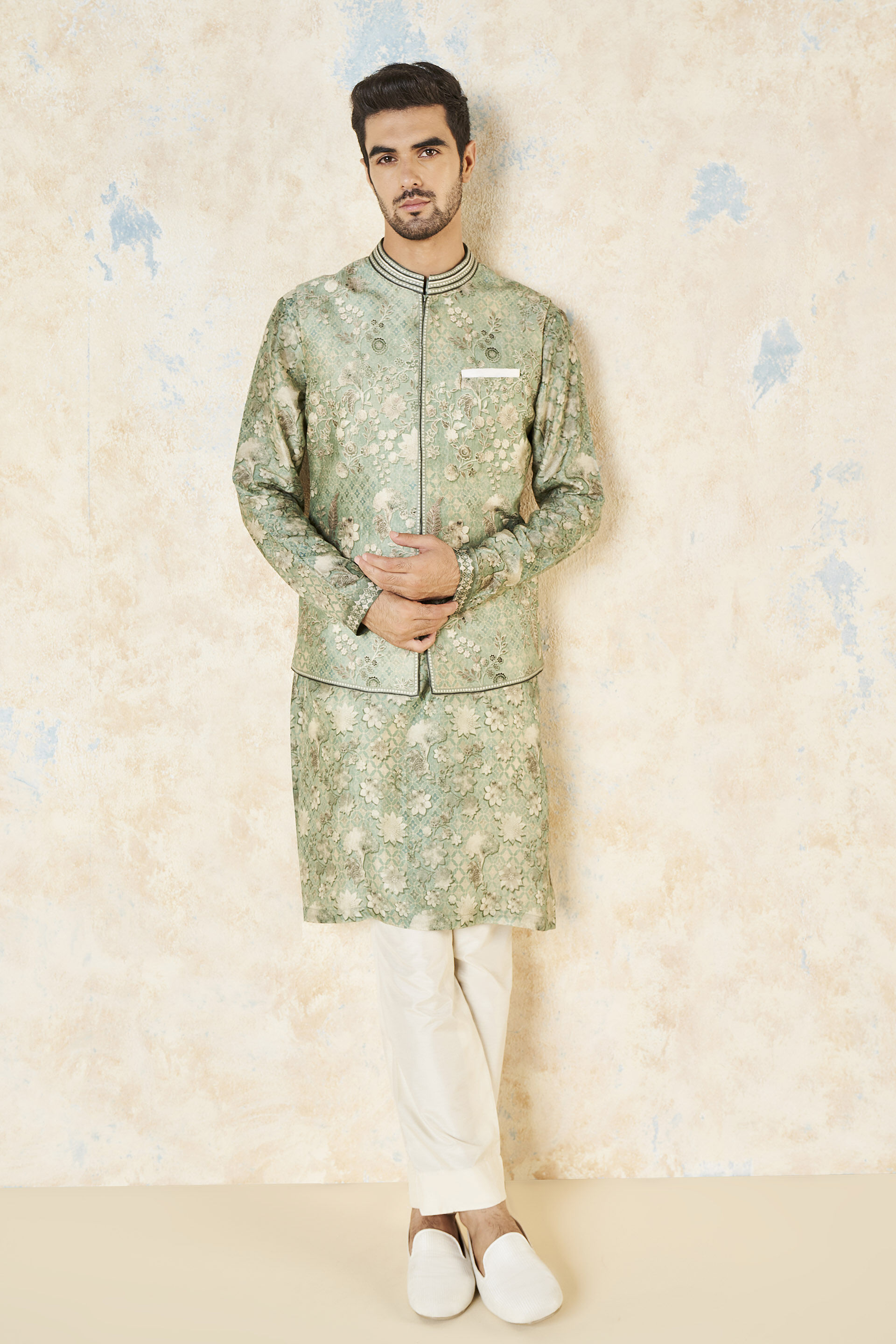 Bhramar Nehru Jacket - Sage, Sage, image 1