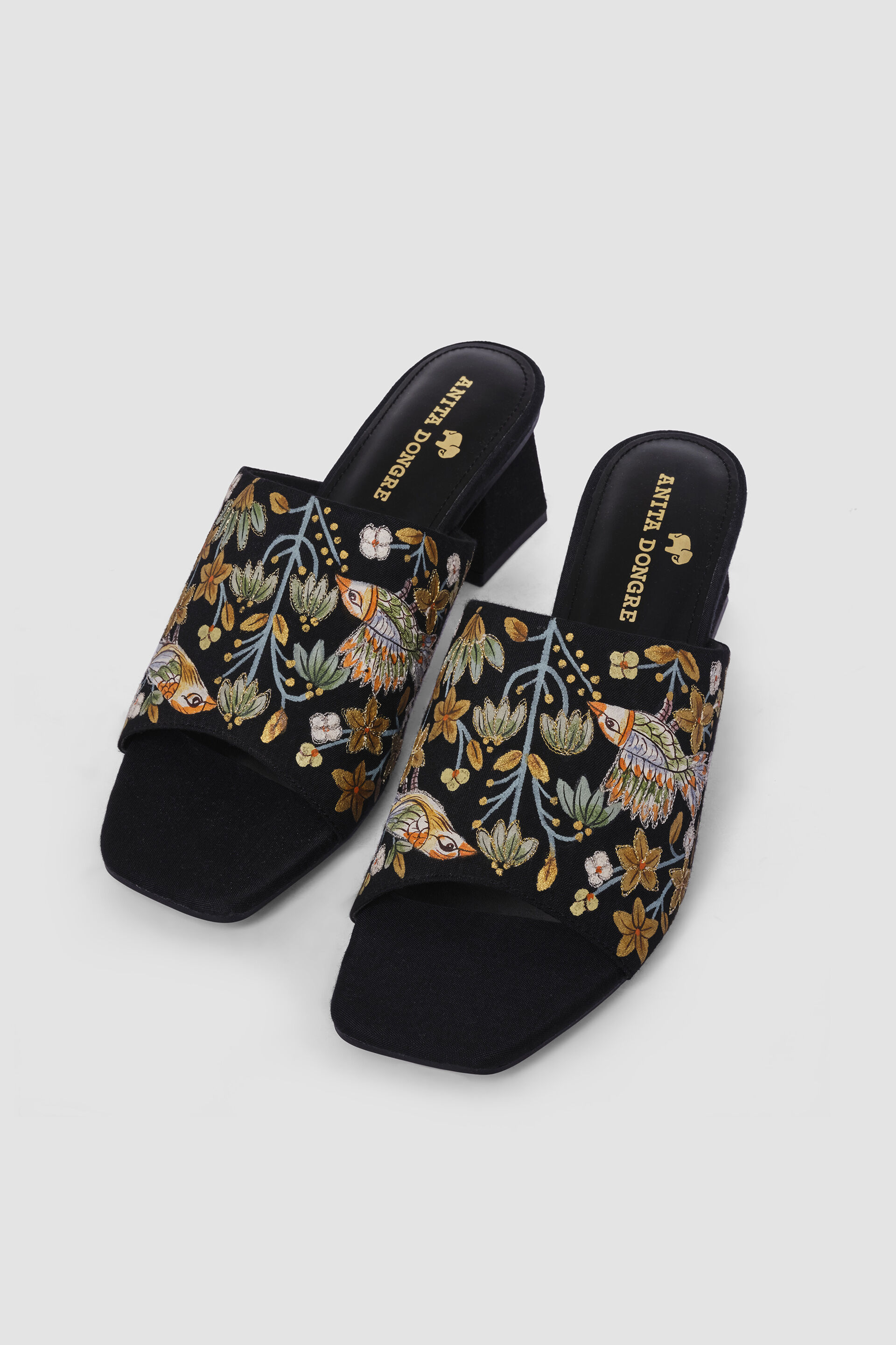 Flora & Fauna Hand-painted Pichhwai Heels - Black