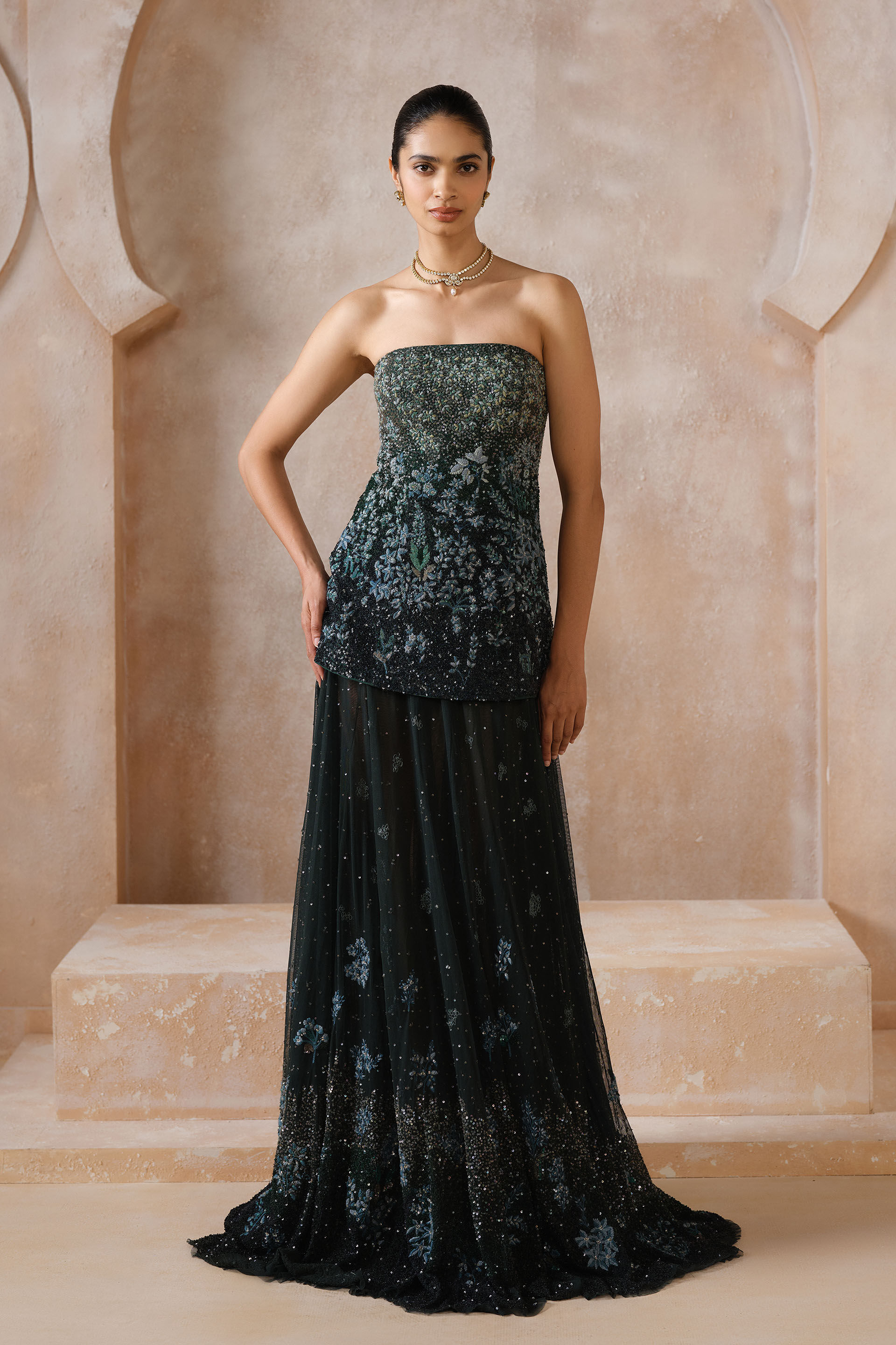 Speranza Embroidered Skirt Set - Green