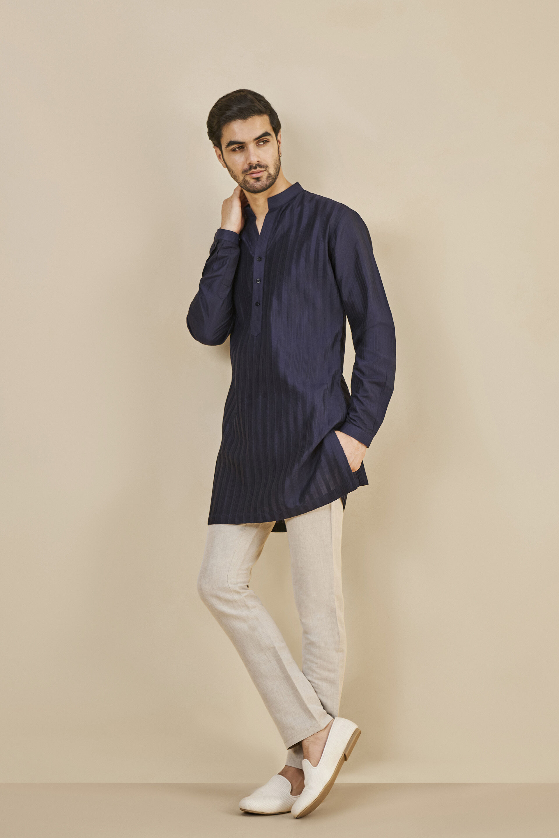 Fiadh Silk Kurta - Navy, Navy, image 1
