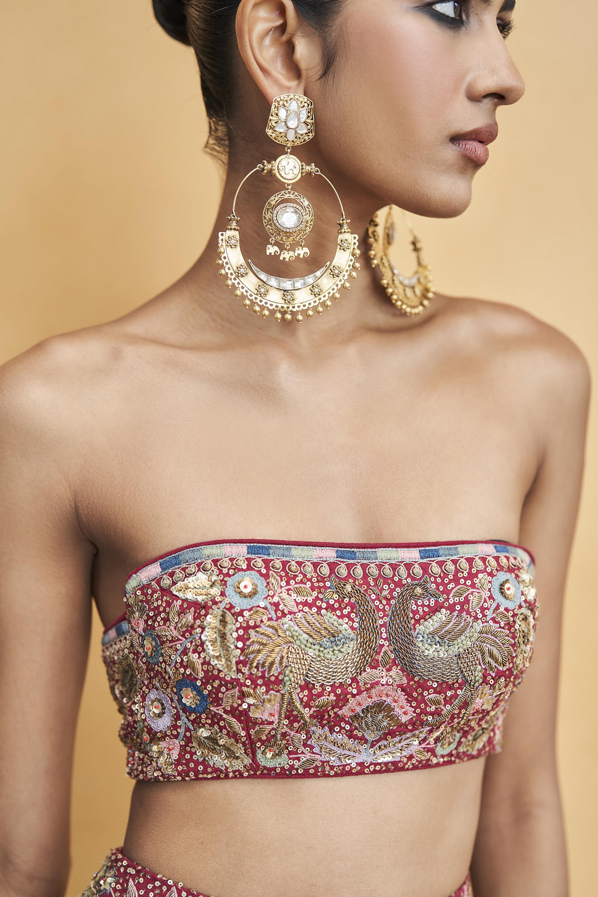 Symphony Of The Wilderness Embroidered Zardozi Silk Fishtail Skirt Set - Wine, Wine, image 6