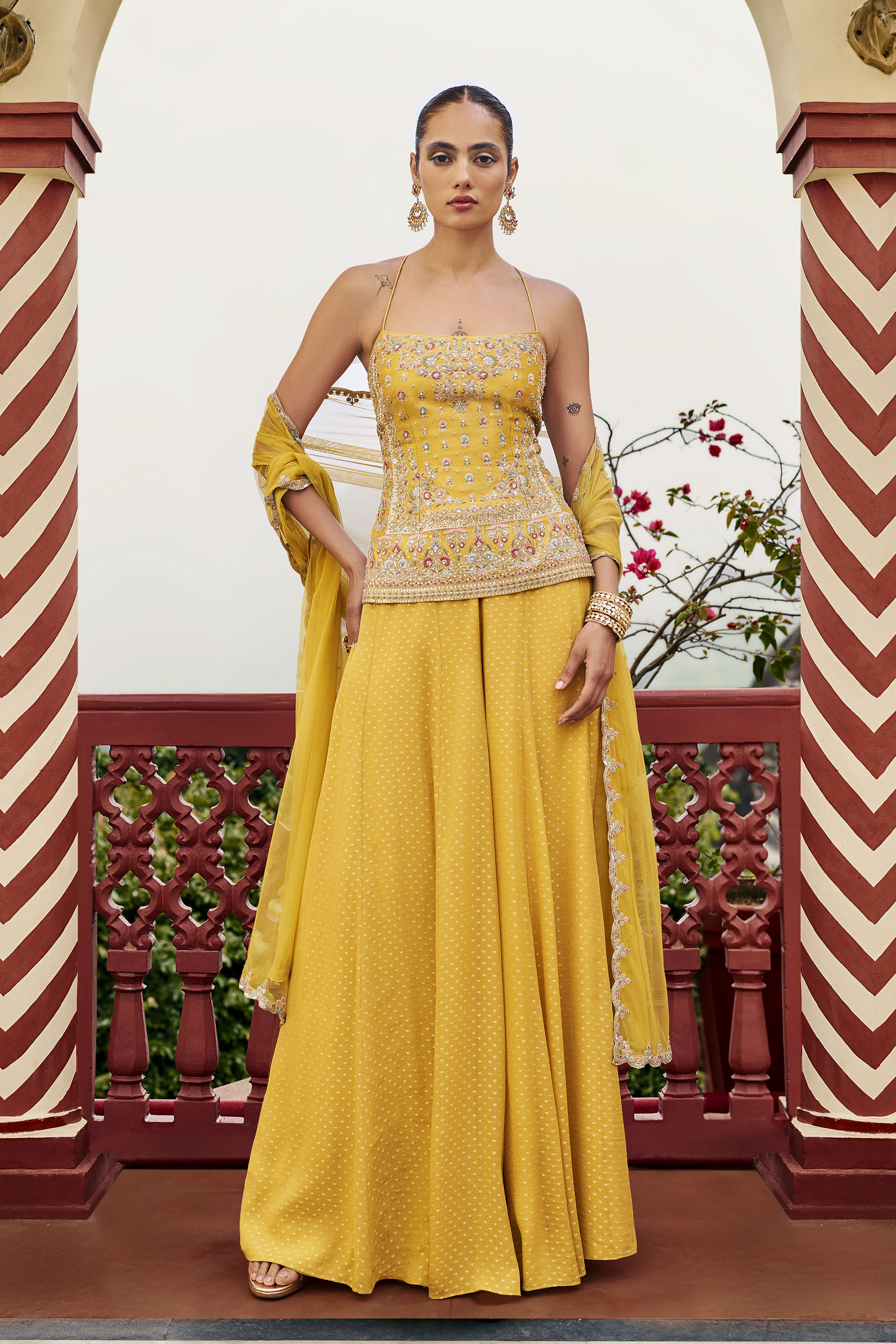 Rapture Embroidered Sharara Set - ​Yellow