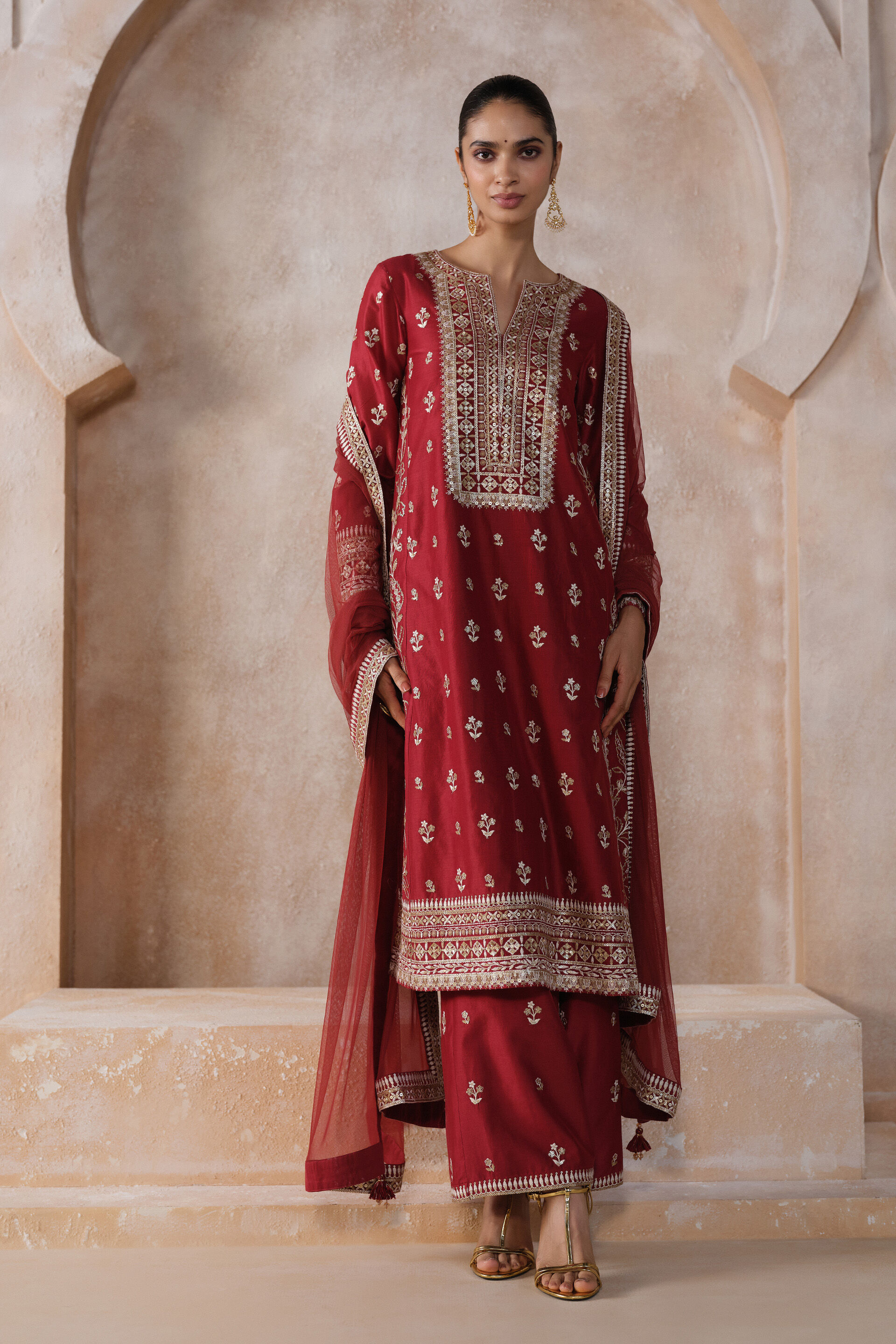 Shanvika Embroidered Silk Suit Set - Red