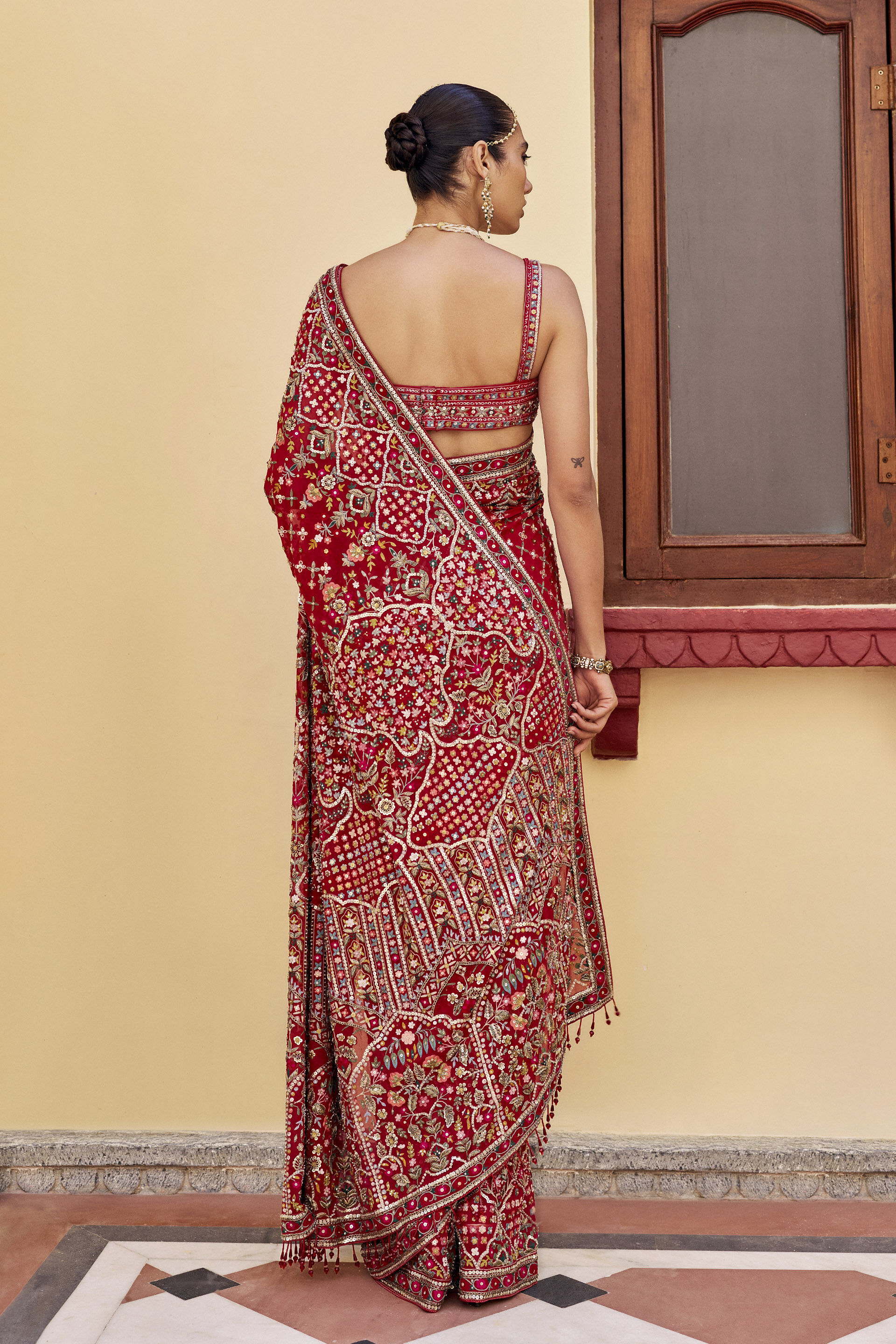 Heritage Embroidered Zardozi Silk Saree - ​Red, Red, image 2