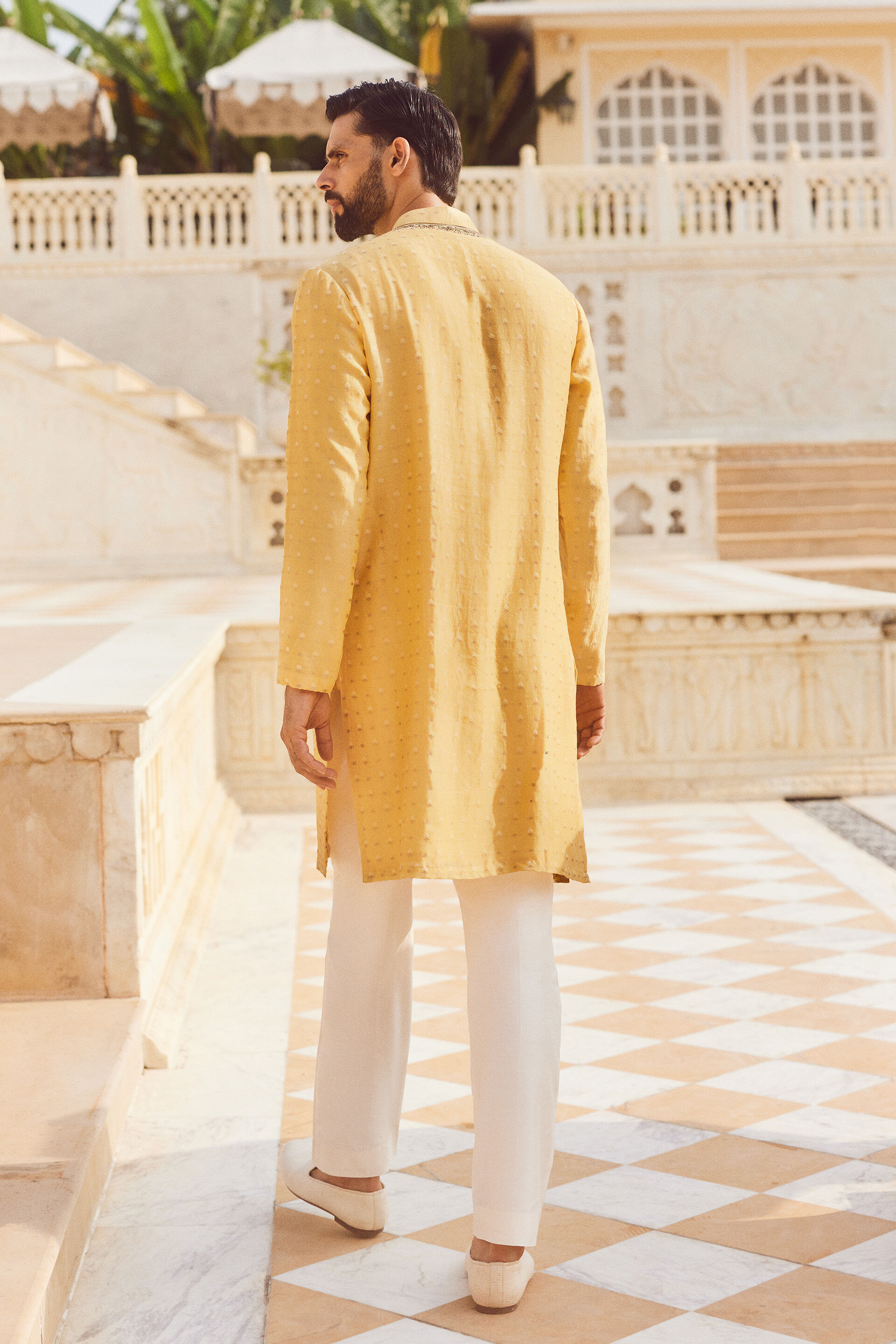 Faaris Handwoven Benarasi Silk Kurta - Yellow