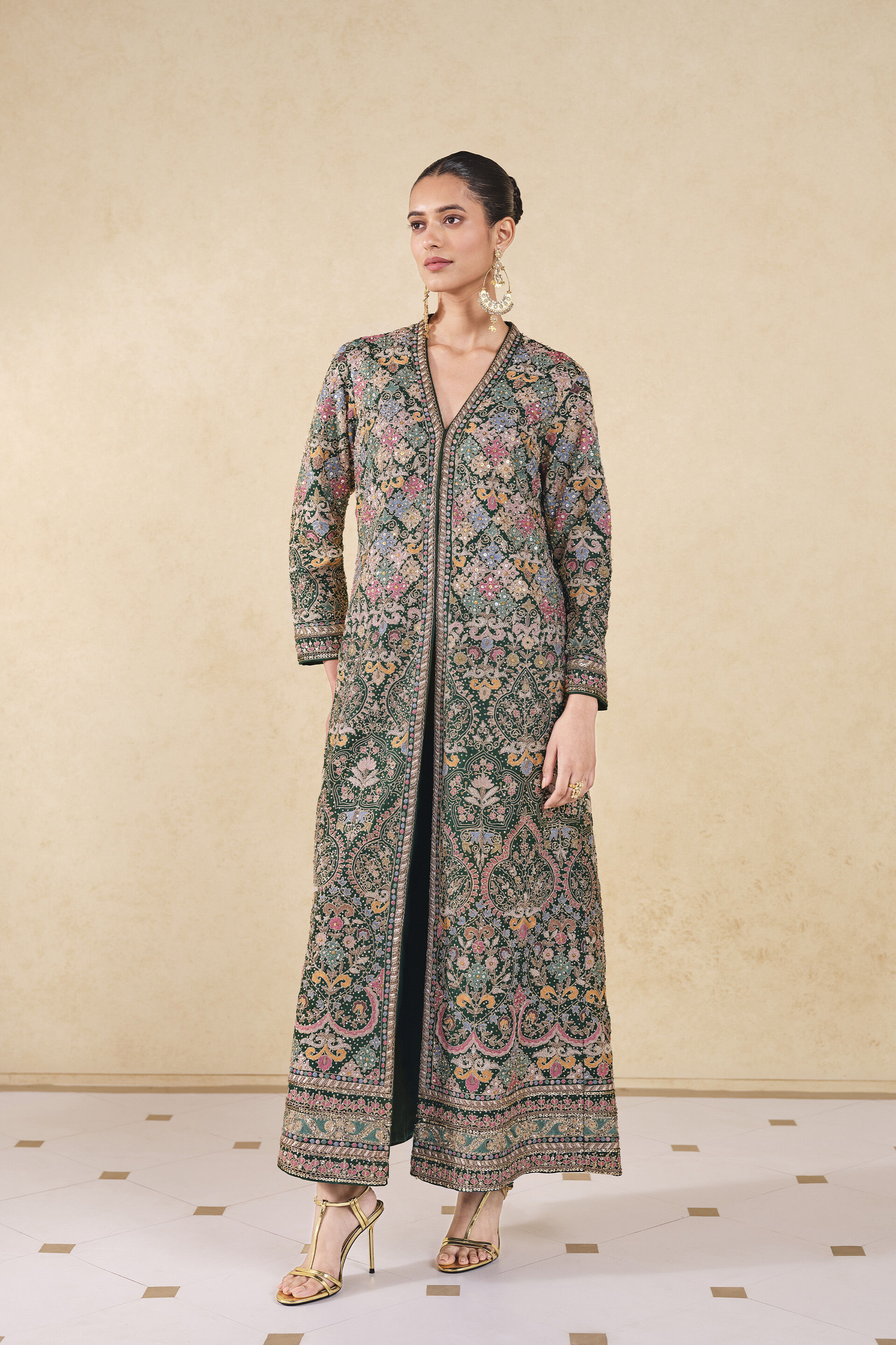 Symphony Of The Wildforest Embroidered Silk Jacket Set - Green, Green, image 1