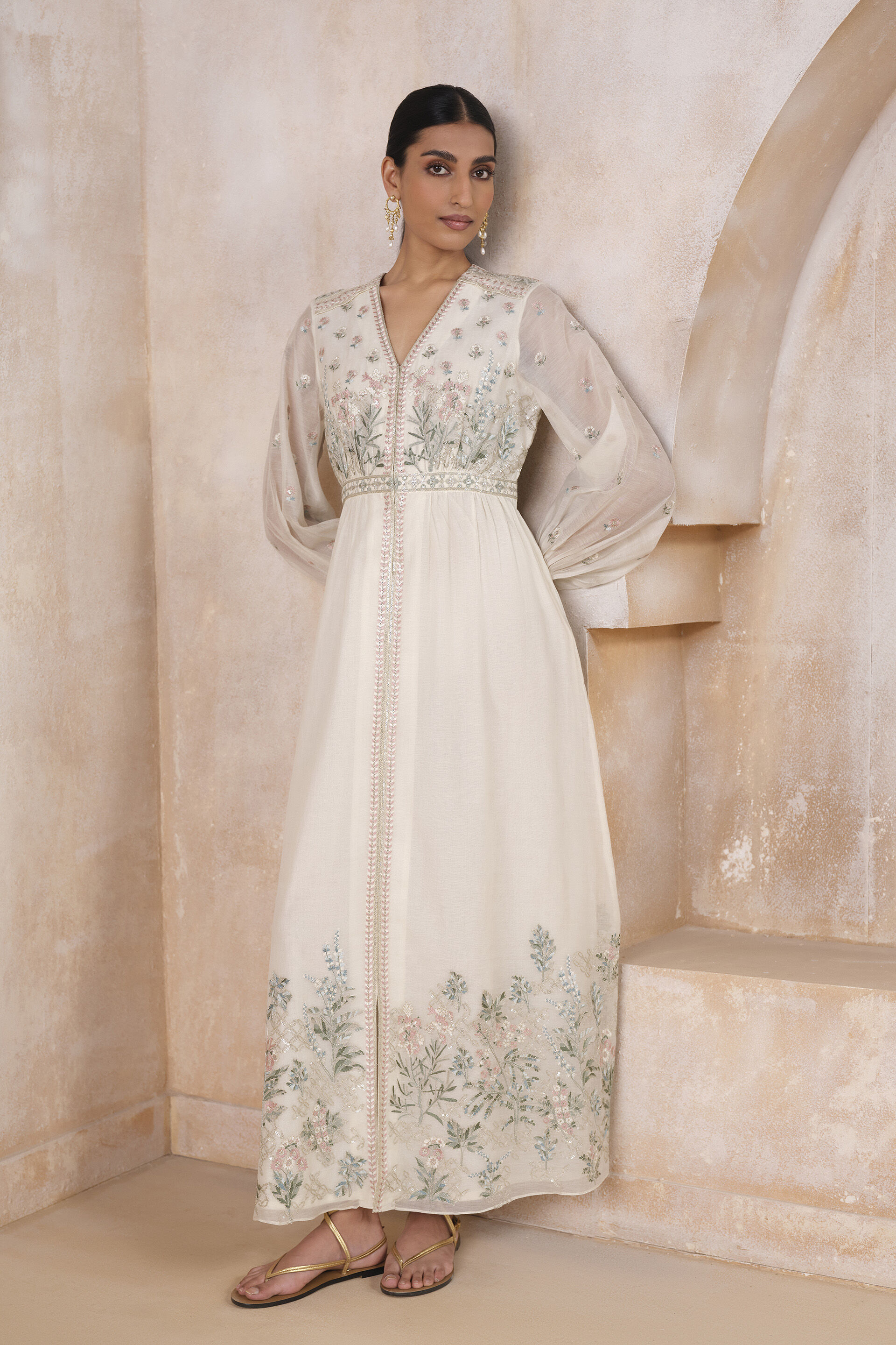 Bellamy Embroidered Mul Kaftan - Ivory