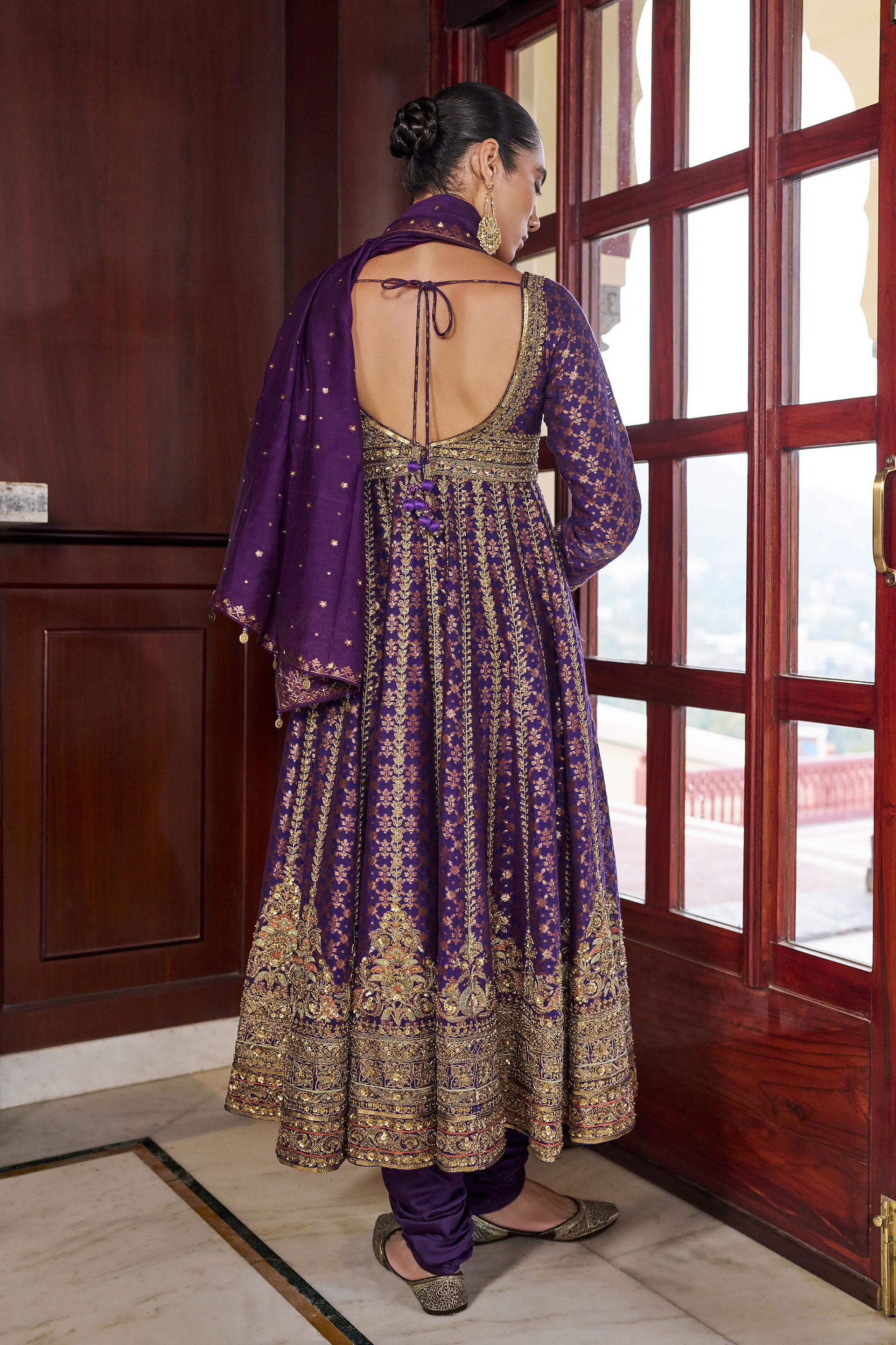 Timeless Embroidered Zardozi Mul Suit Set - ​Purple
