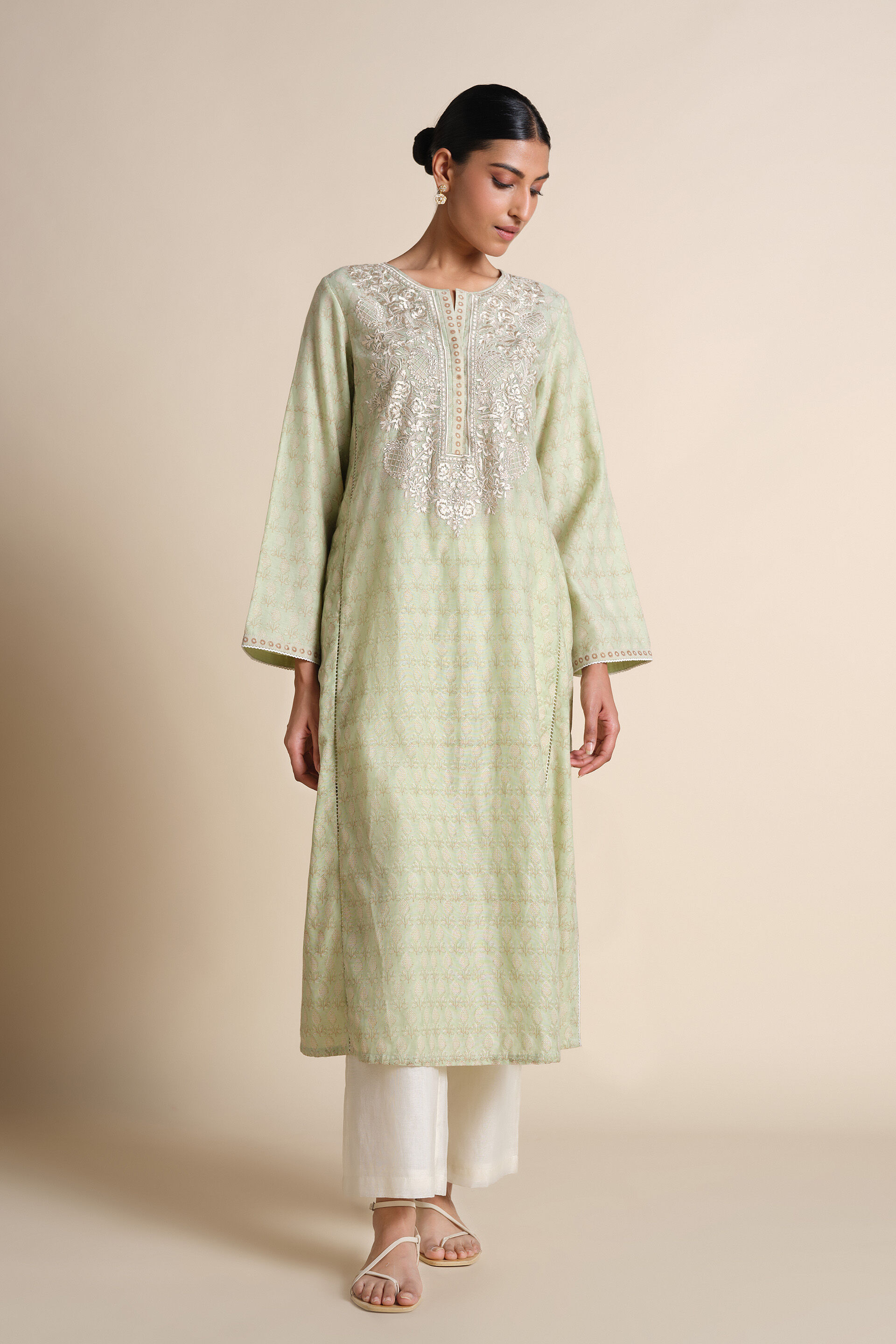 Janan Embroidered Mul Kurta - Sage, Sage, image 3
