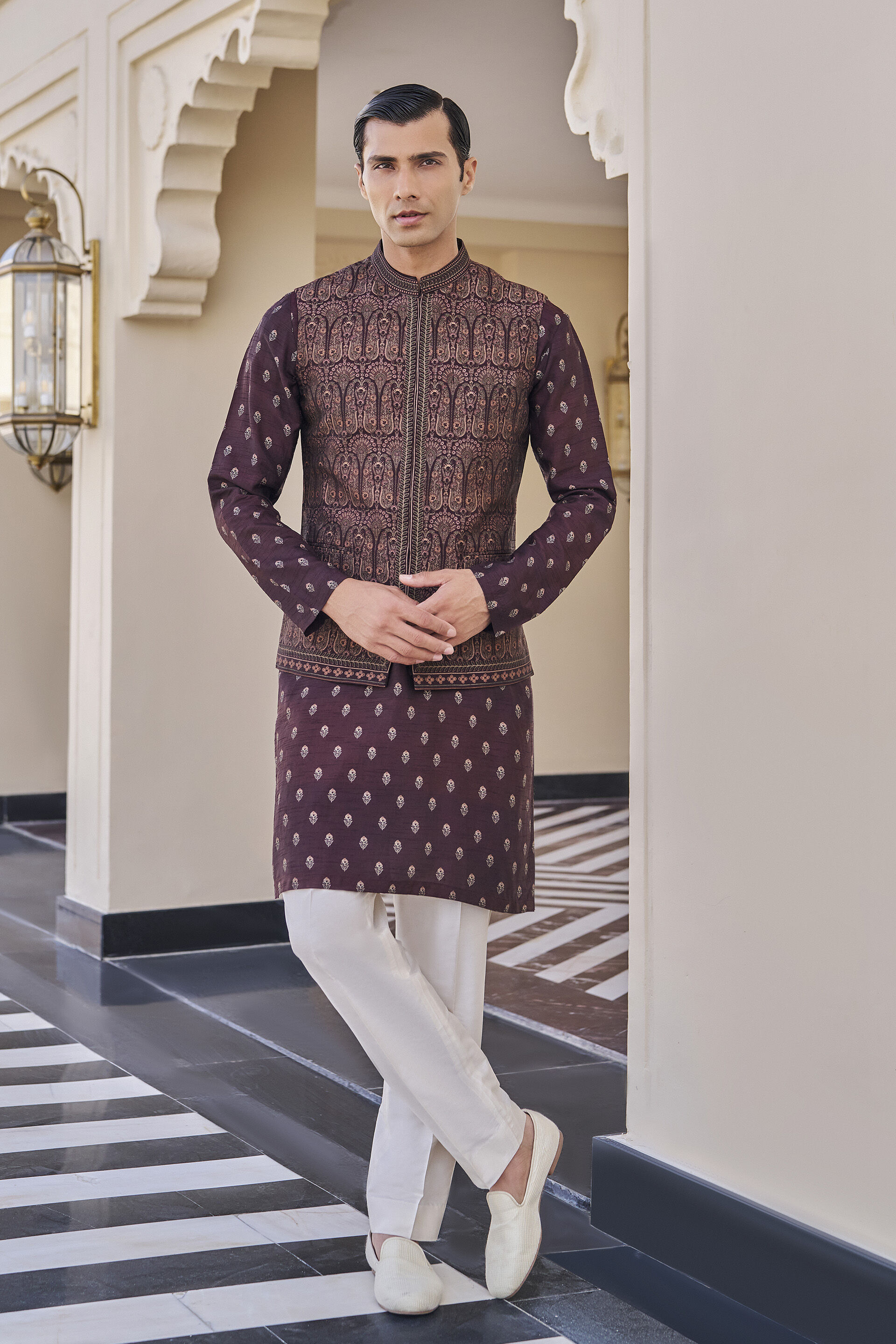 Ronav Wine Nehru Jacket, Wine, image 1