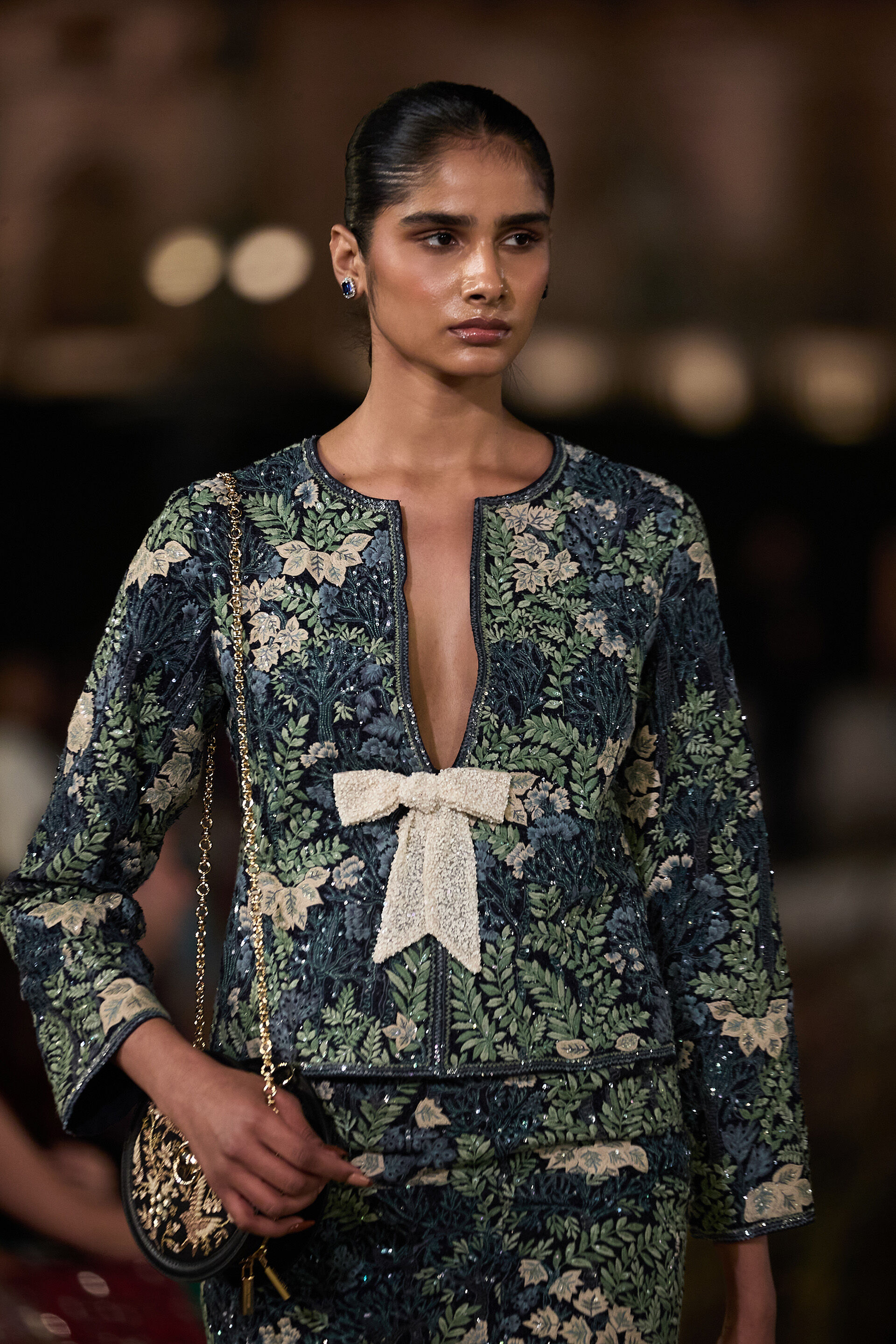 Auralis Embroidered Silk Skirt Set - Blue