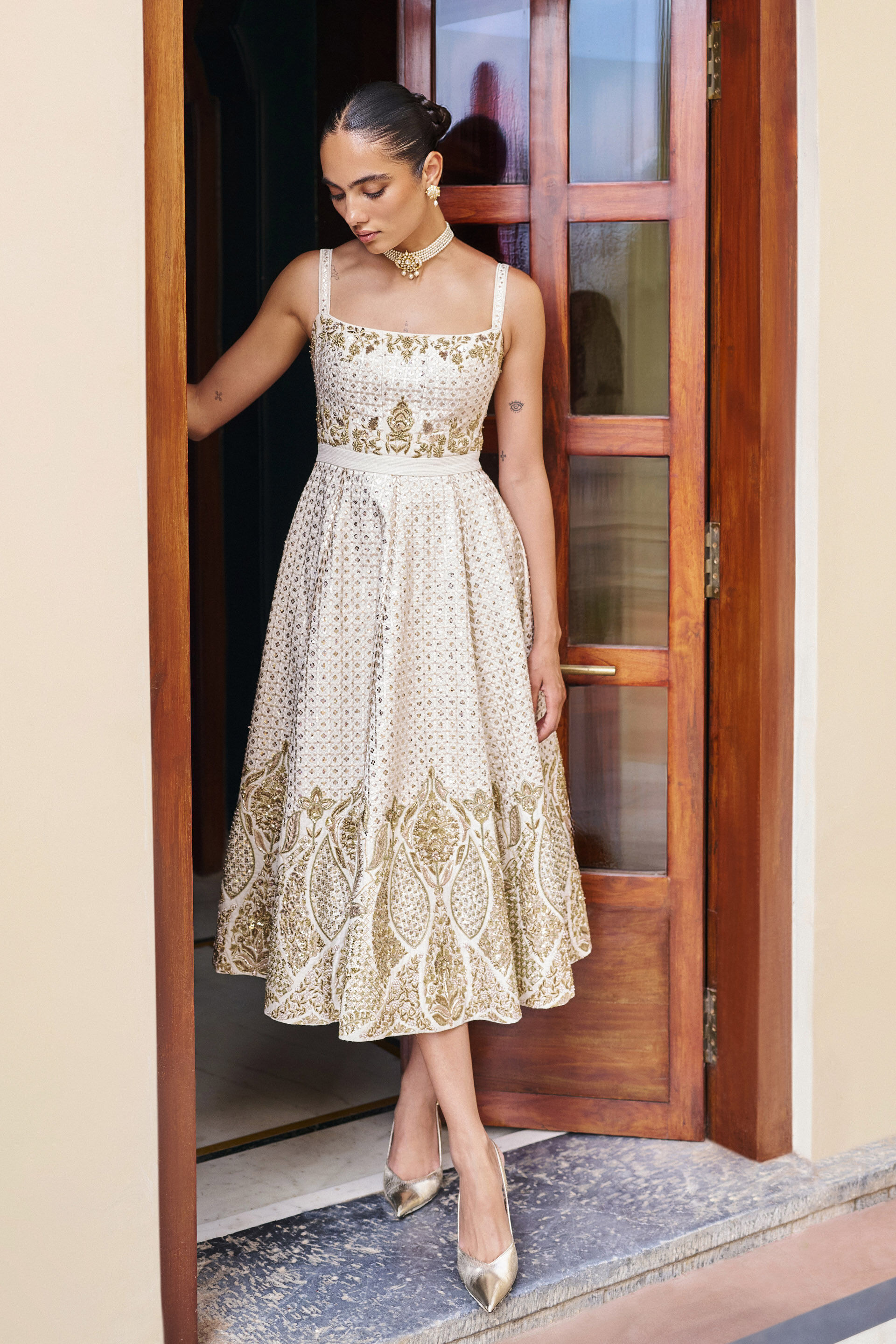 Rendezvous Gota Patti Silk Dress - ​Ivory