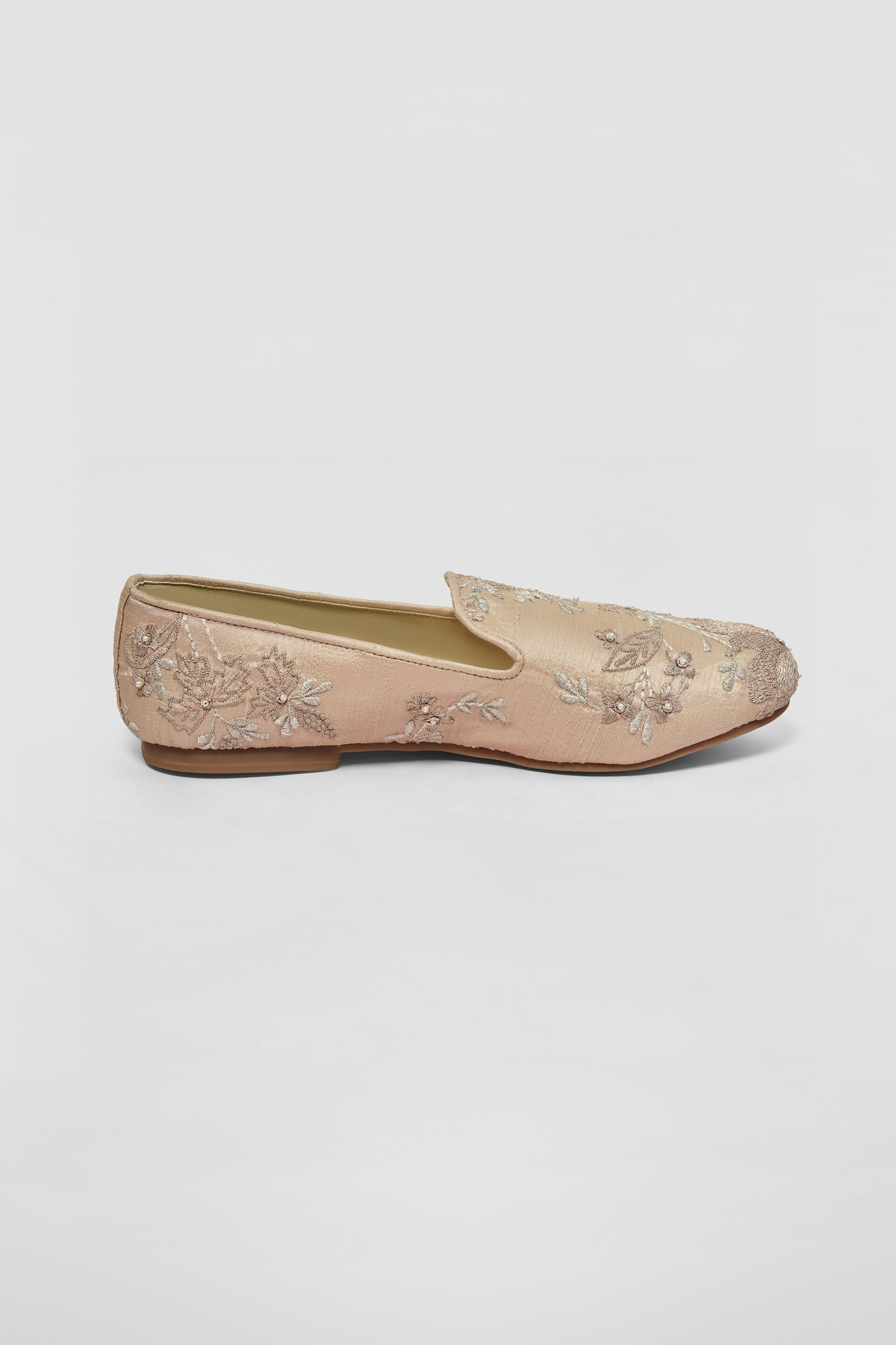 Avnendra Embroidered Silk Mojris - Champagne, Champagne, image 2