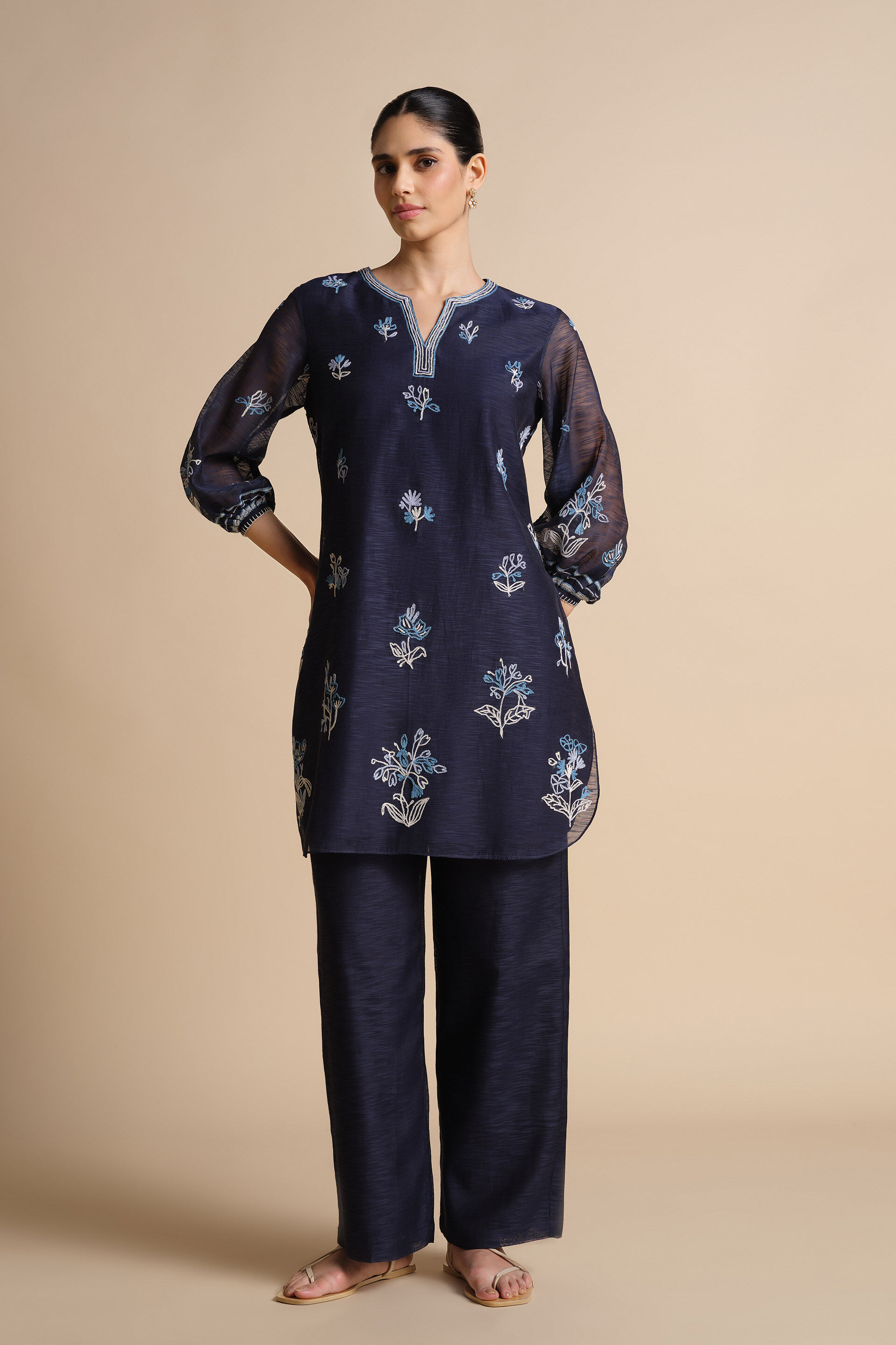 Plume Hand-embroidered SEWA Co-ord - Indigo
