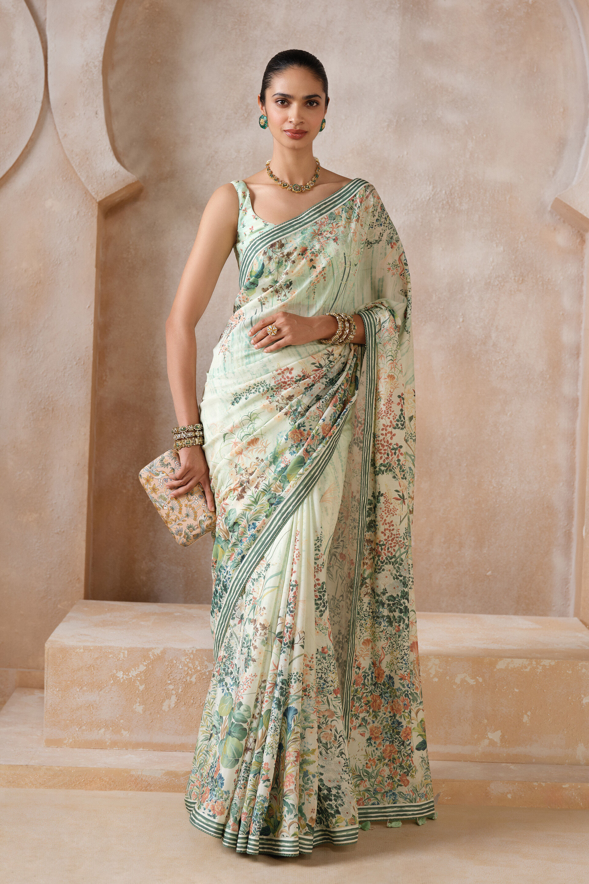 Komakal Printed Silk Saree - Sage