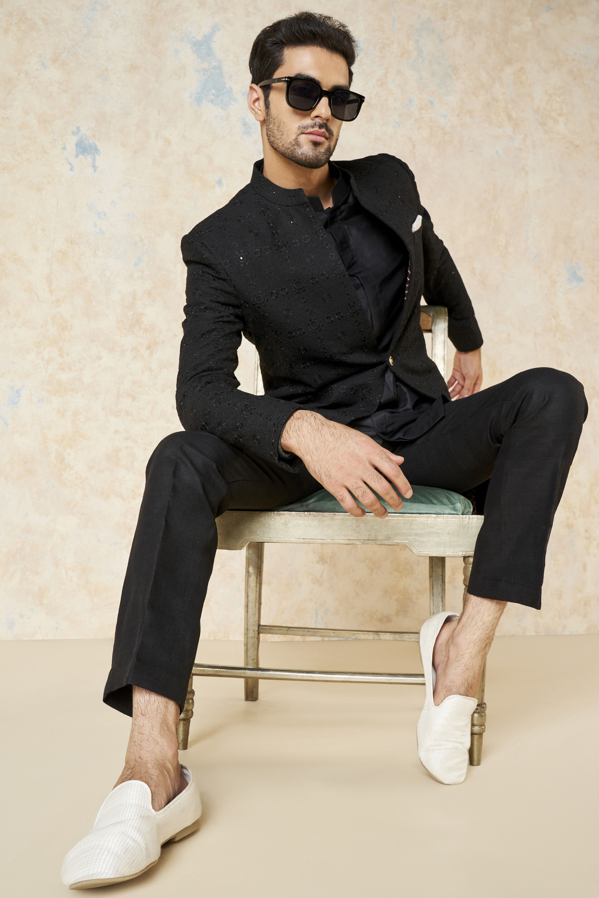 Yuven Silk Sherwani - Black, Black, image 6