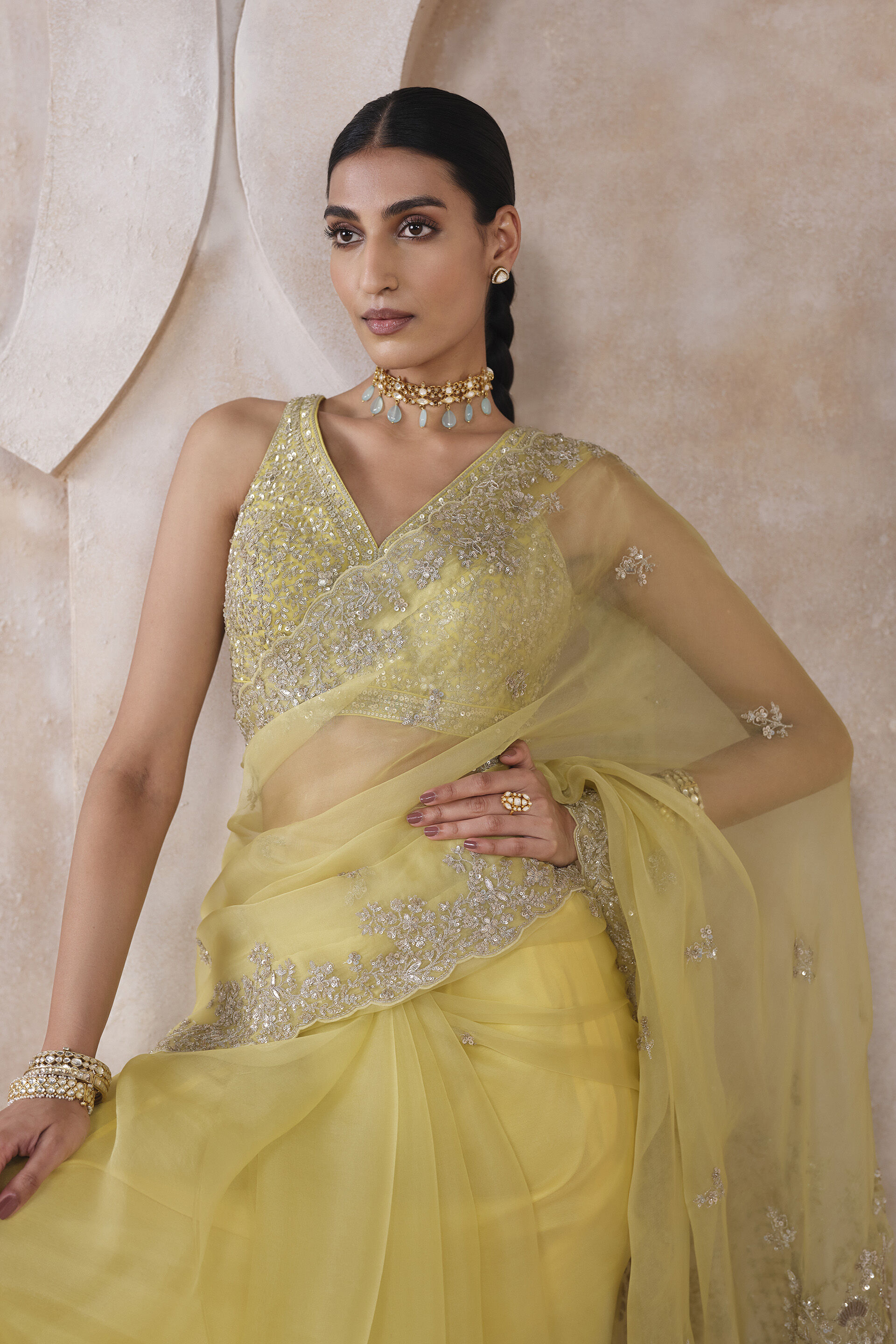 Sharvani Gota Patti Silk Saree - Yellow, Yellow, image 4