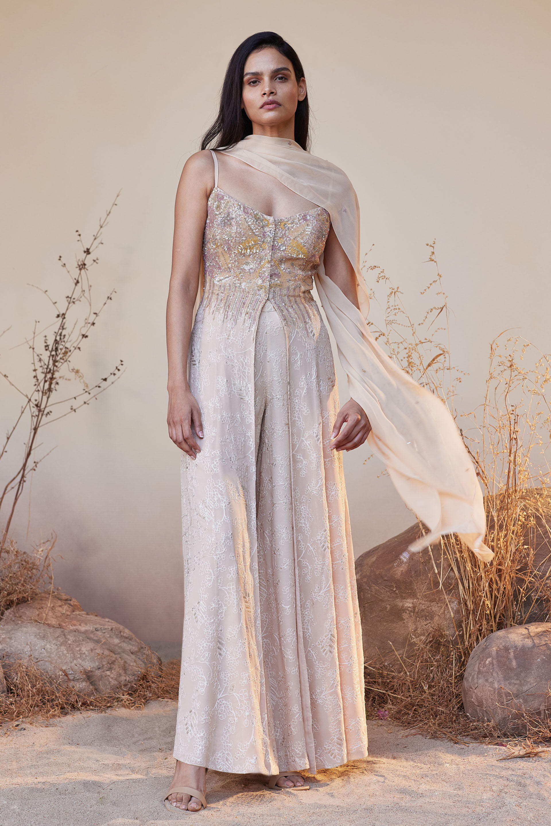 Sahara Tunic Cut Suit Set Flesh