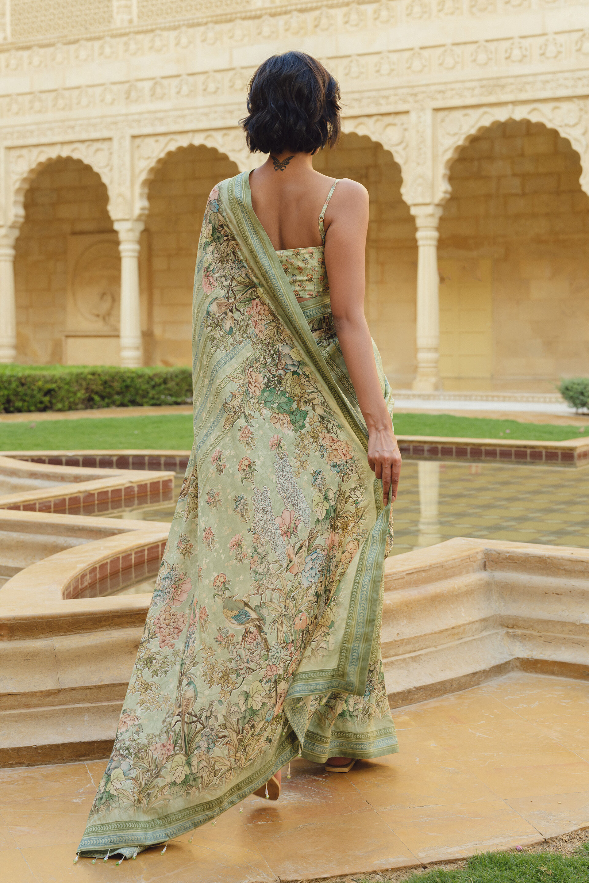 Avonlea Printed Saree - Sage, Sage, image 2