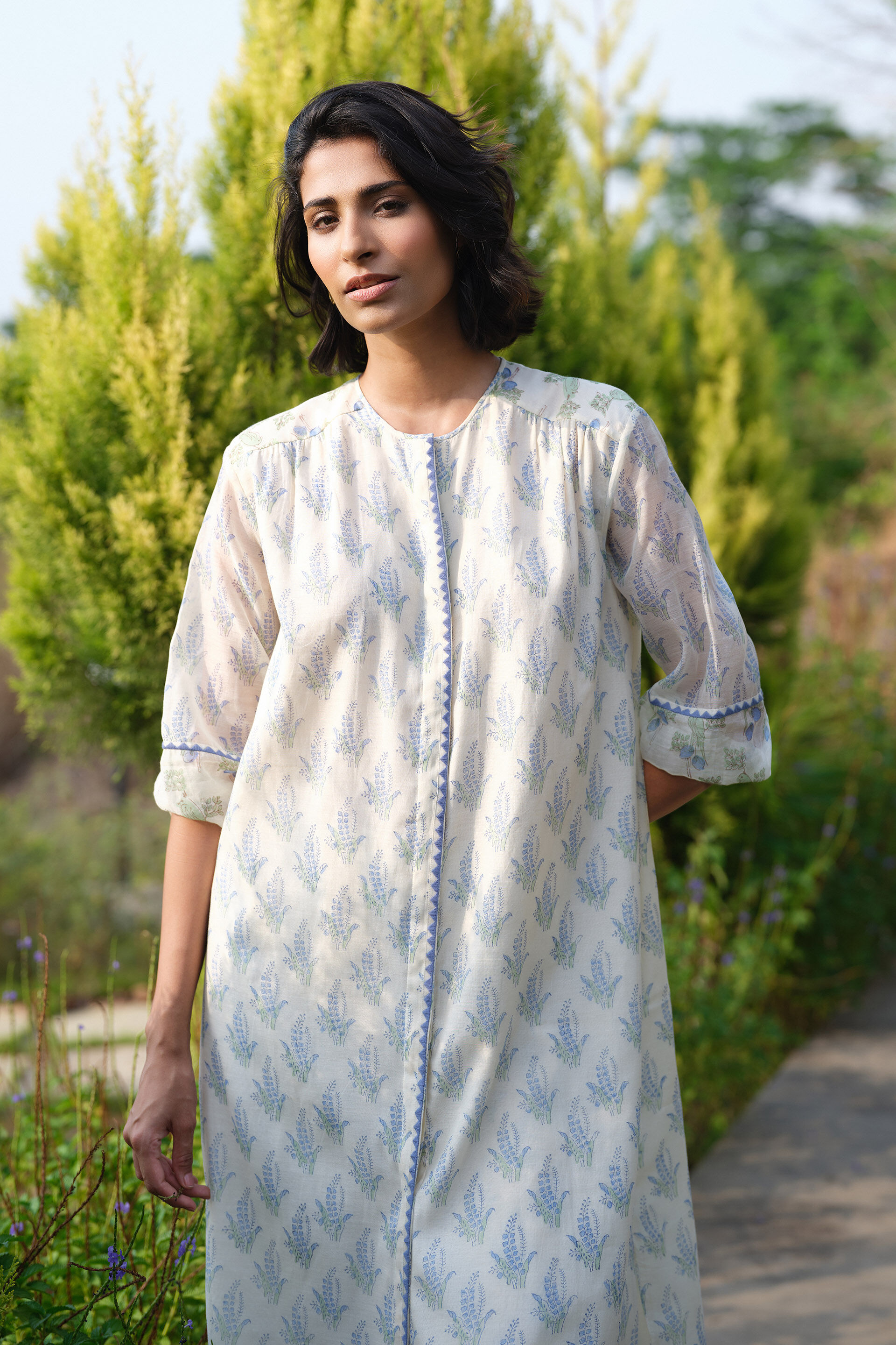 Ansley Hand-block Printed Mul Co-ord - White, White, image 7