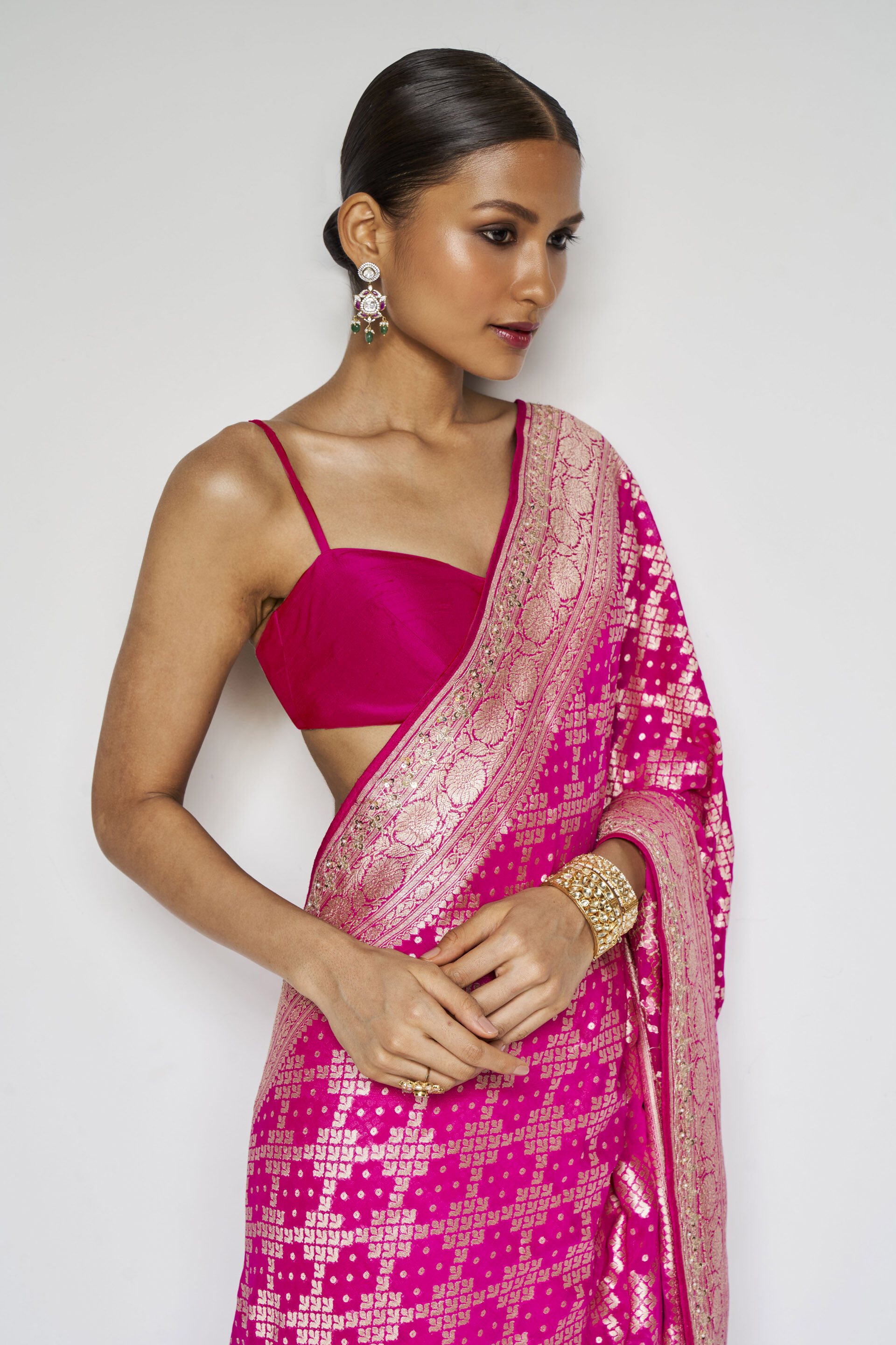Gul Handwoven Benarasi Gota Patti Silk Saree, Pink, image 4