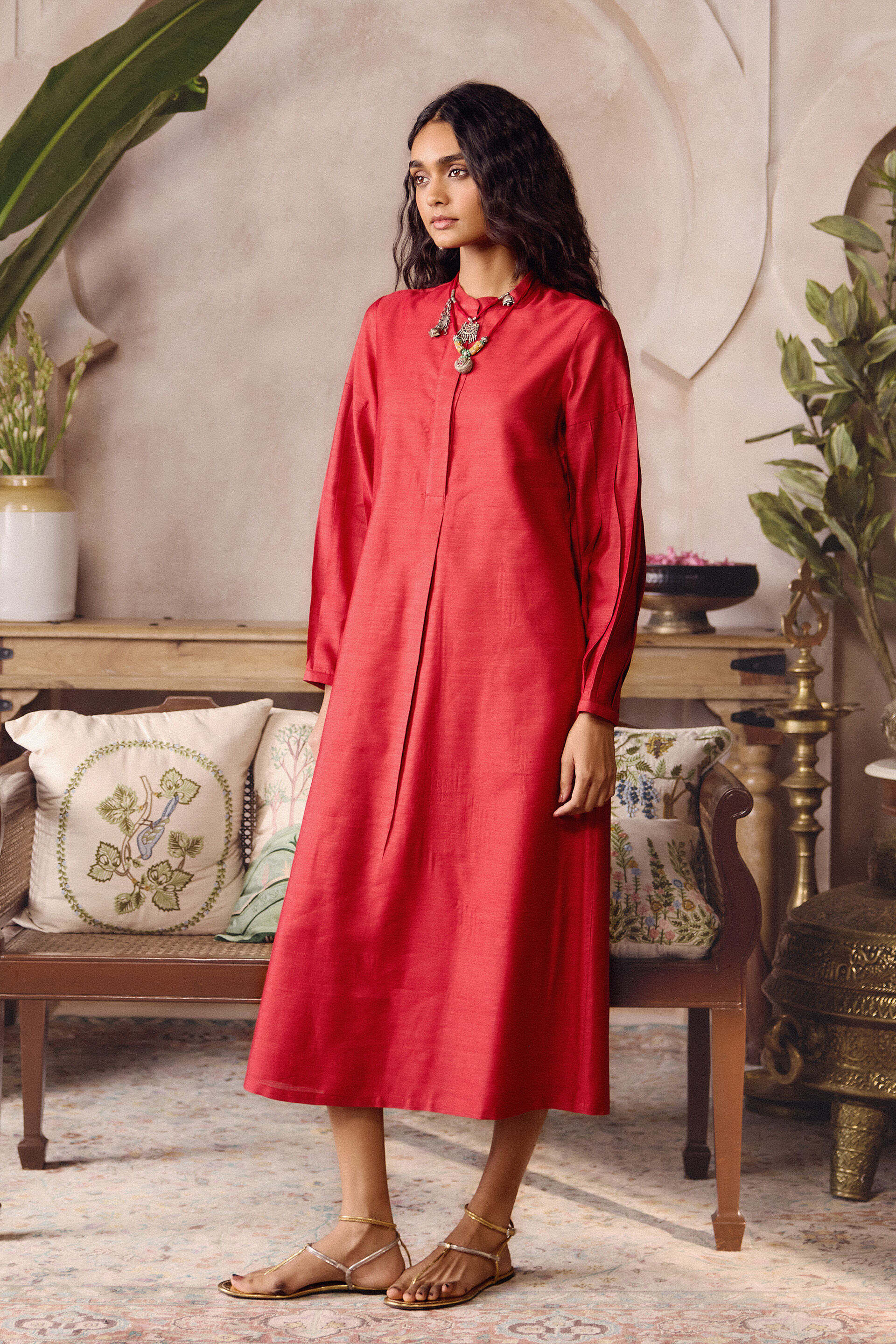 Baccara Silk Dress - Red, Red, image 3