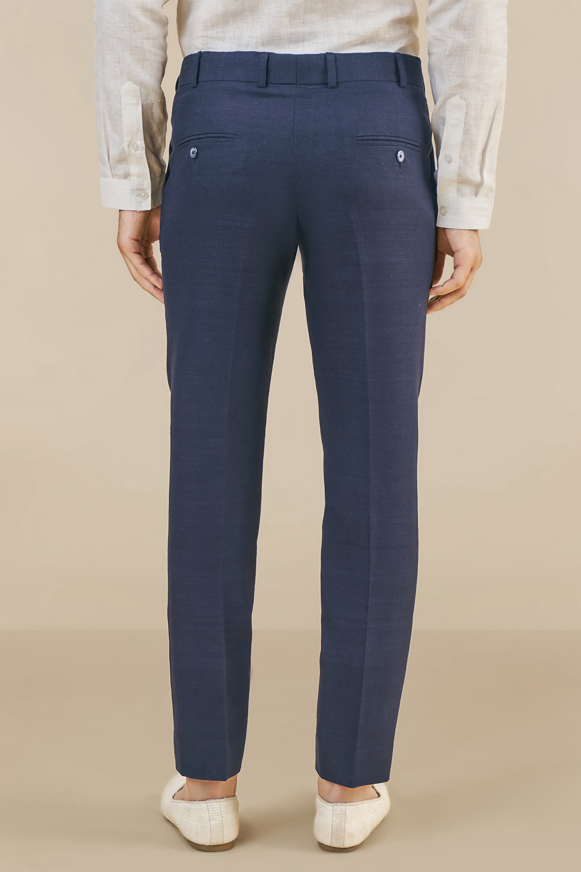 Navy Linen Trousers, Navy, image 3