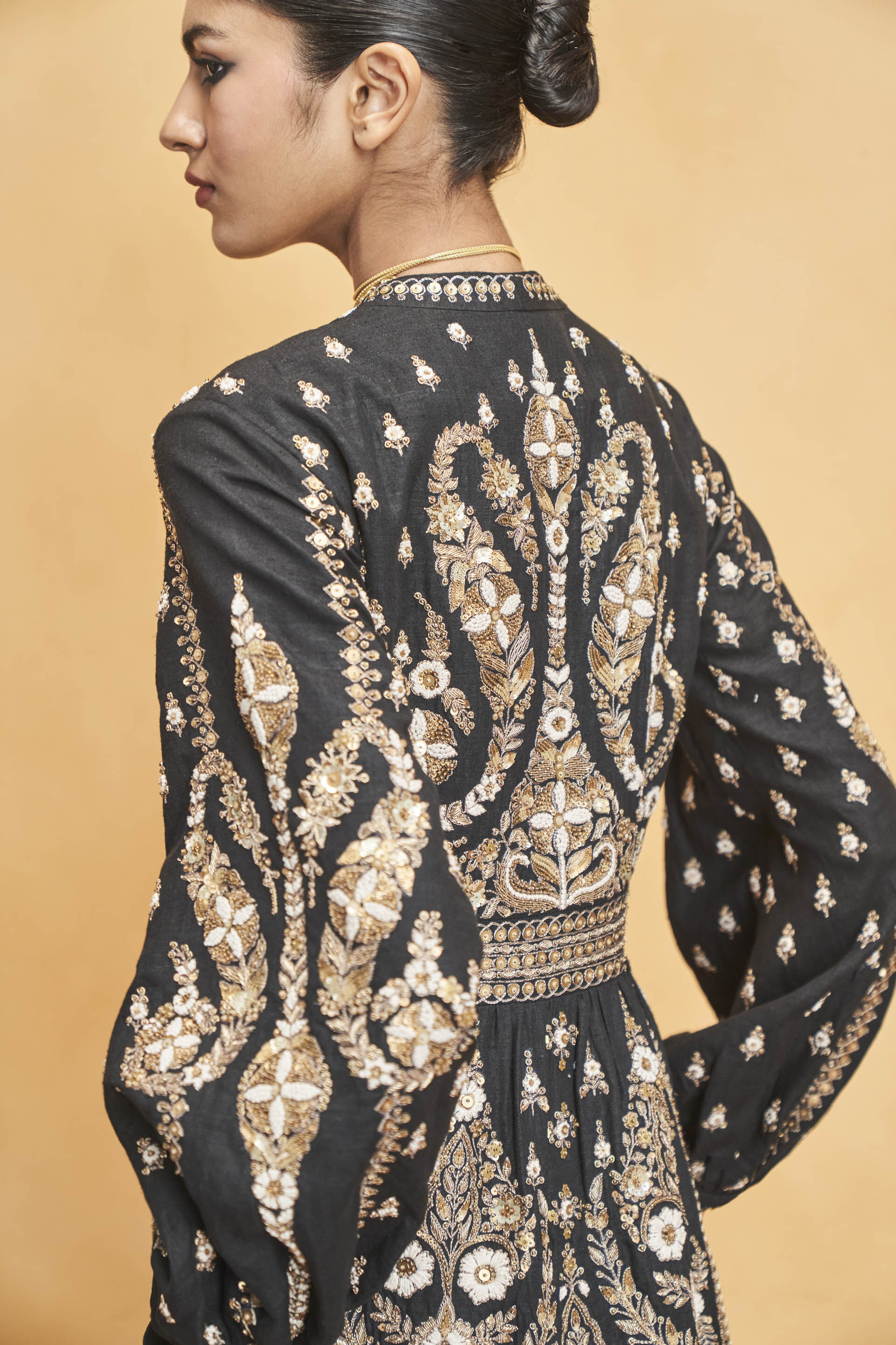 Into The Wilderness Embroidered Zardozi Silk Kurta Set - Black, Black, image 7