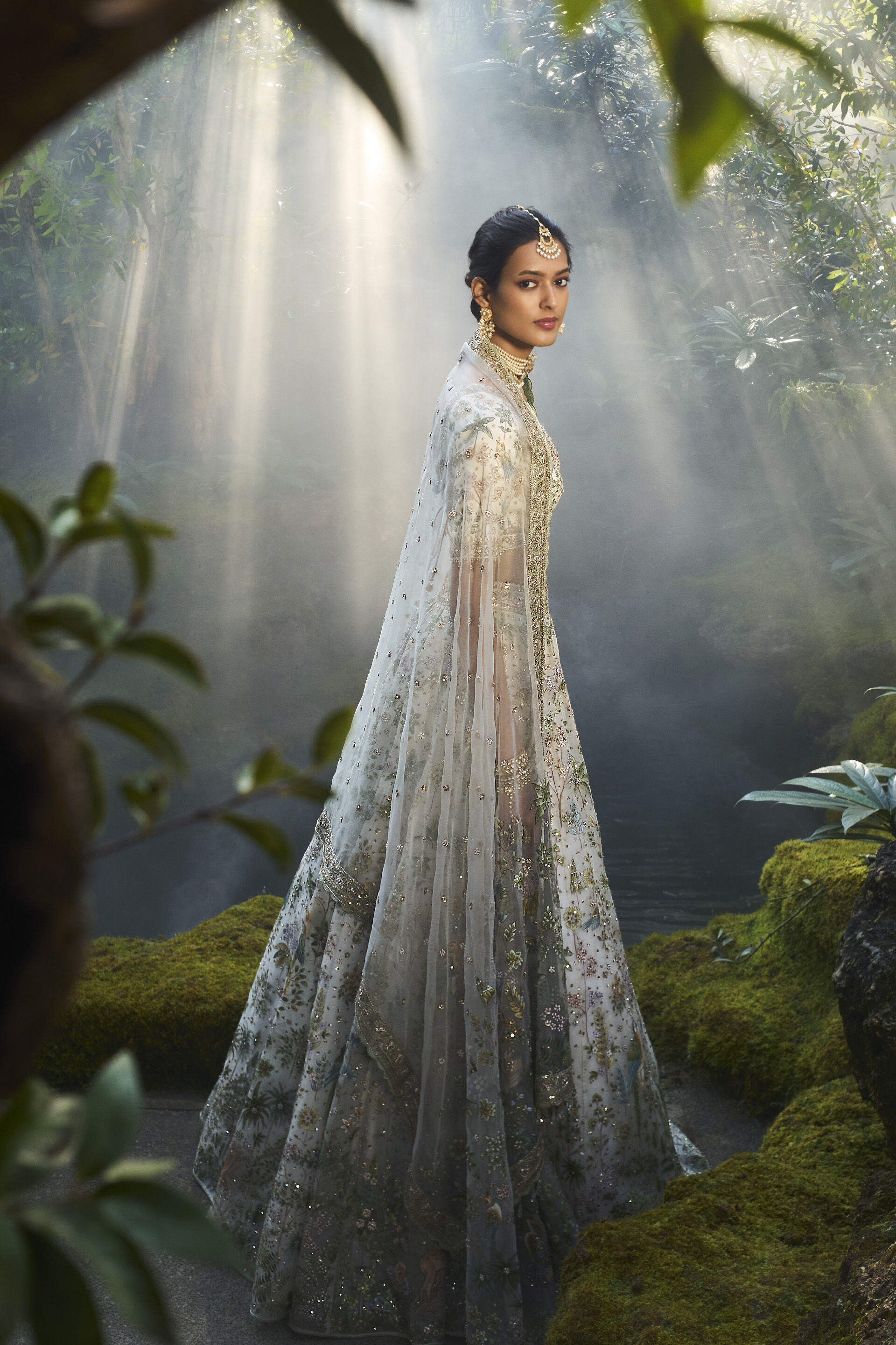 Eartha Hand-painted Pichhwai Silk Lehenga Set - Ivory, Ivory, image 3