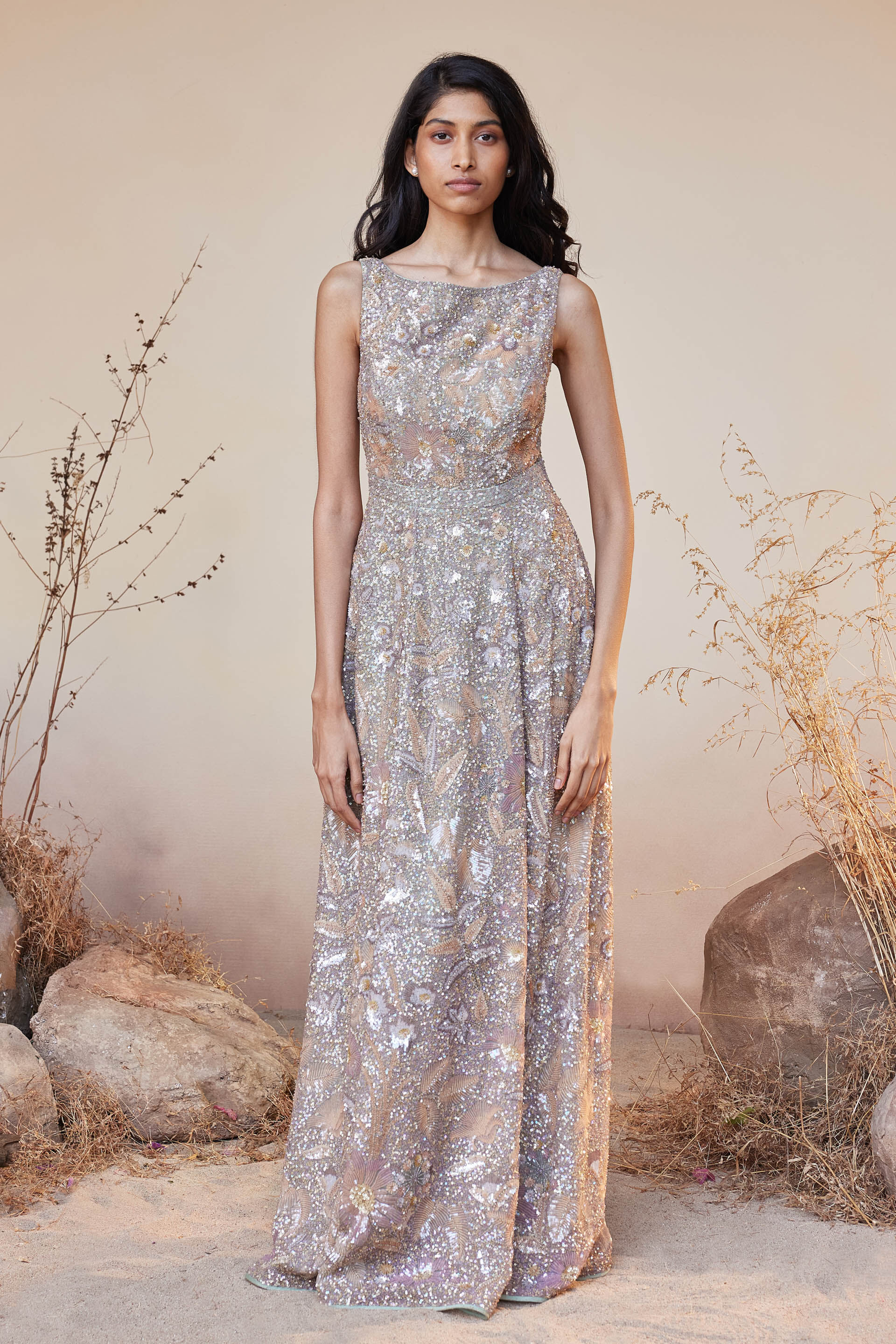 Buy Steel Blue Sequins Embroidered Net Bridal Gown Online  Samyakk