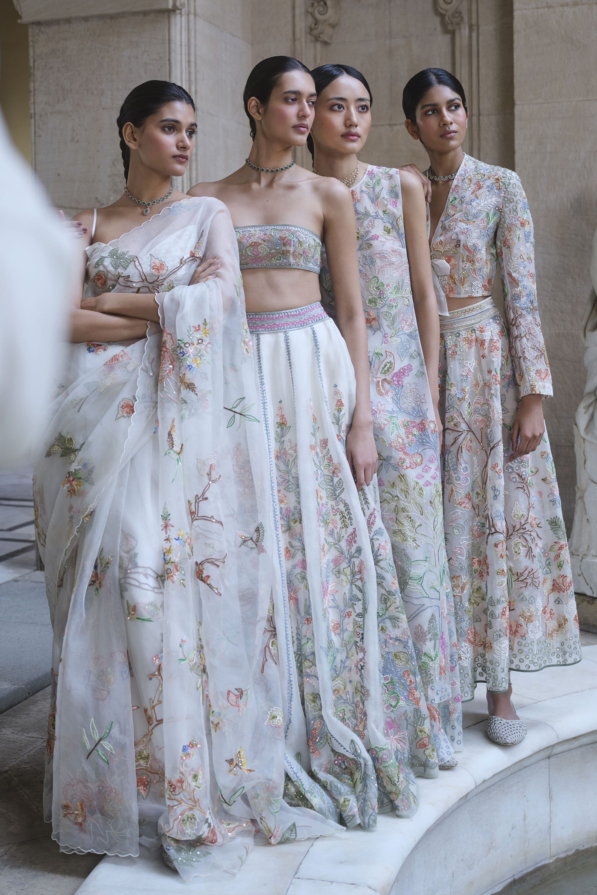 Forestglow Hand-embroidered SEWA Silk Tabard Set - Ivory