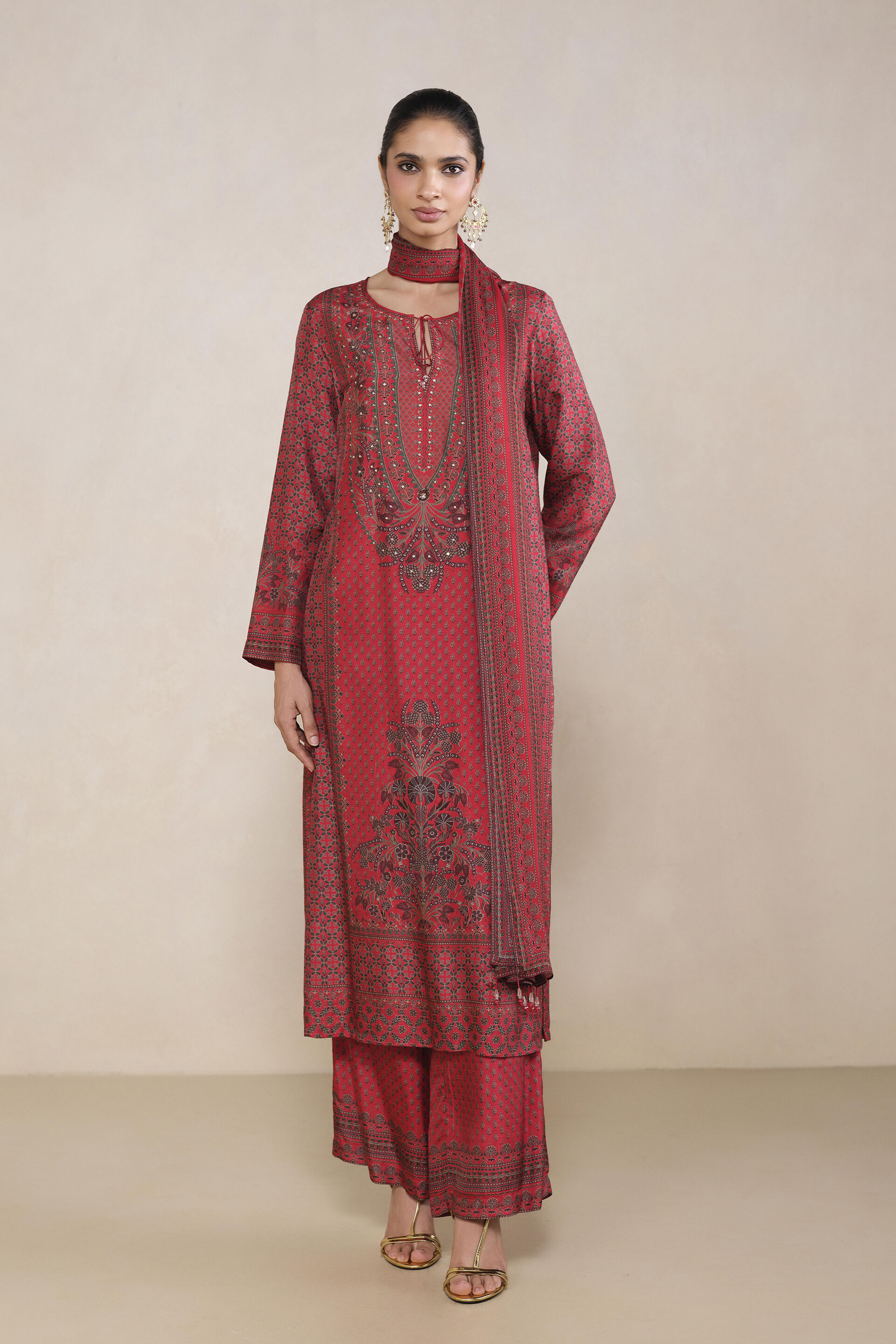 Trisha Printed Suit Set in Red, Red, image 1