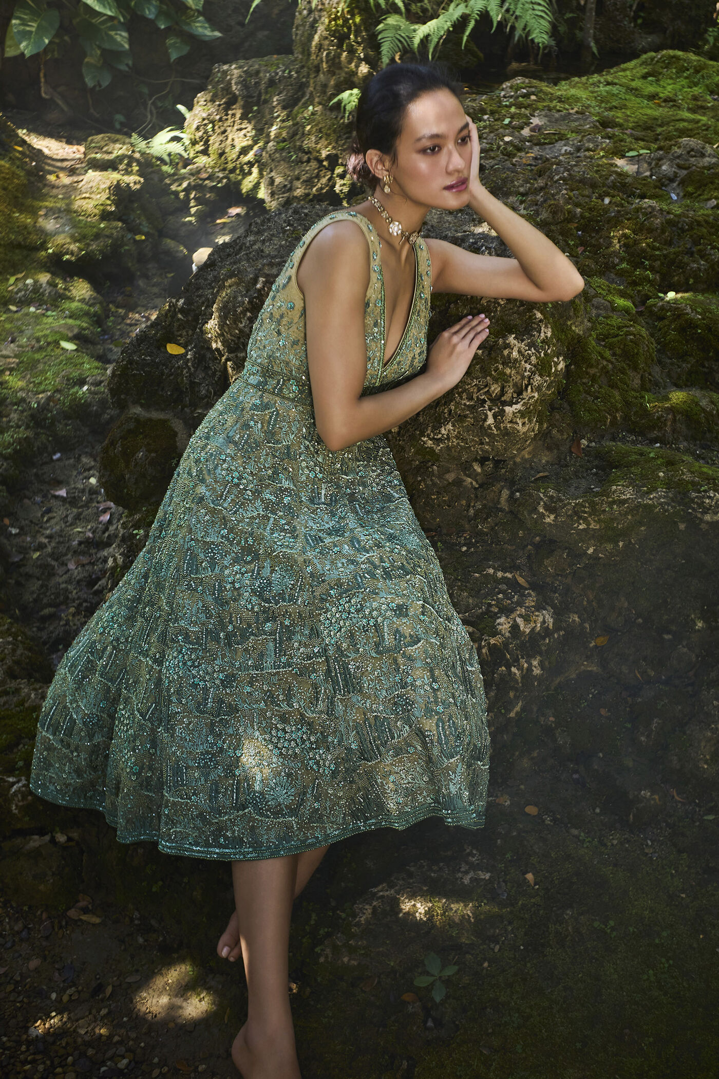 Buy Designer Grassland Embroidered Dress - Green Online for Women from Anita Dongre S25P1_GREN Buy Designer Grassland Embroidered Dress - Green Online for Women from Anita Dongre S25P1_GREN