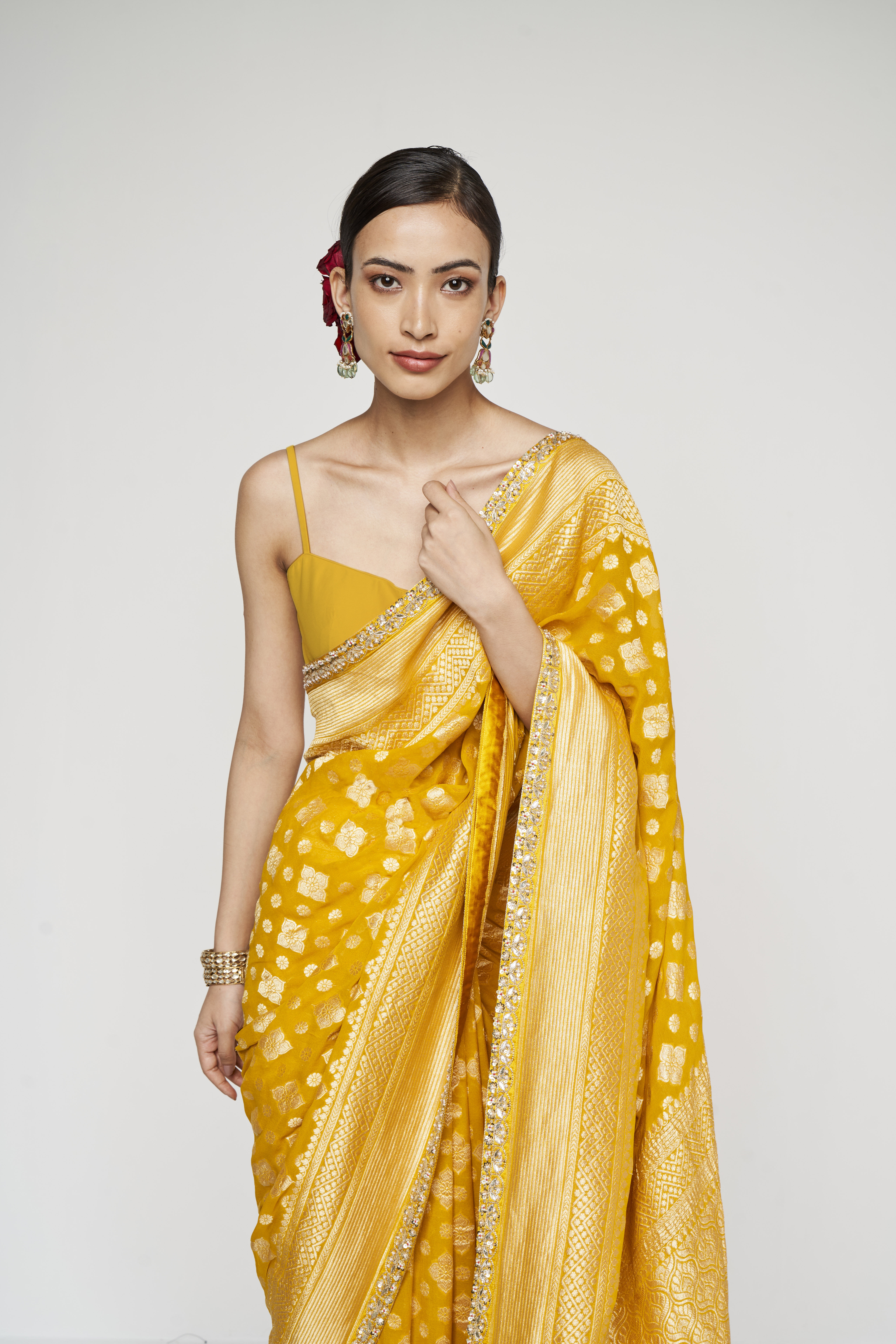 Mritsa Benarasi Saree - Yellow, Yellow, image 5