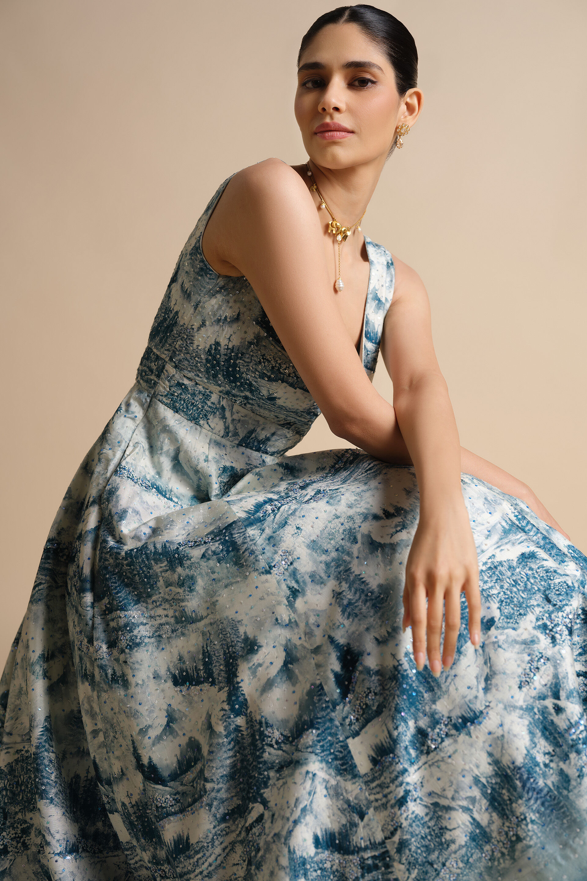 Shahma Sequin Silk Dress - Powder Blue, Blue, image 10