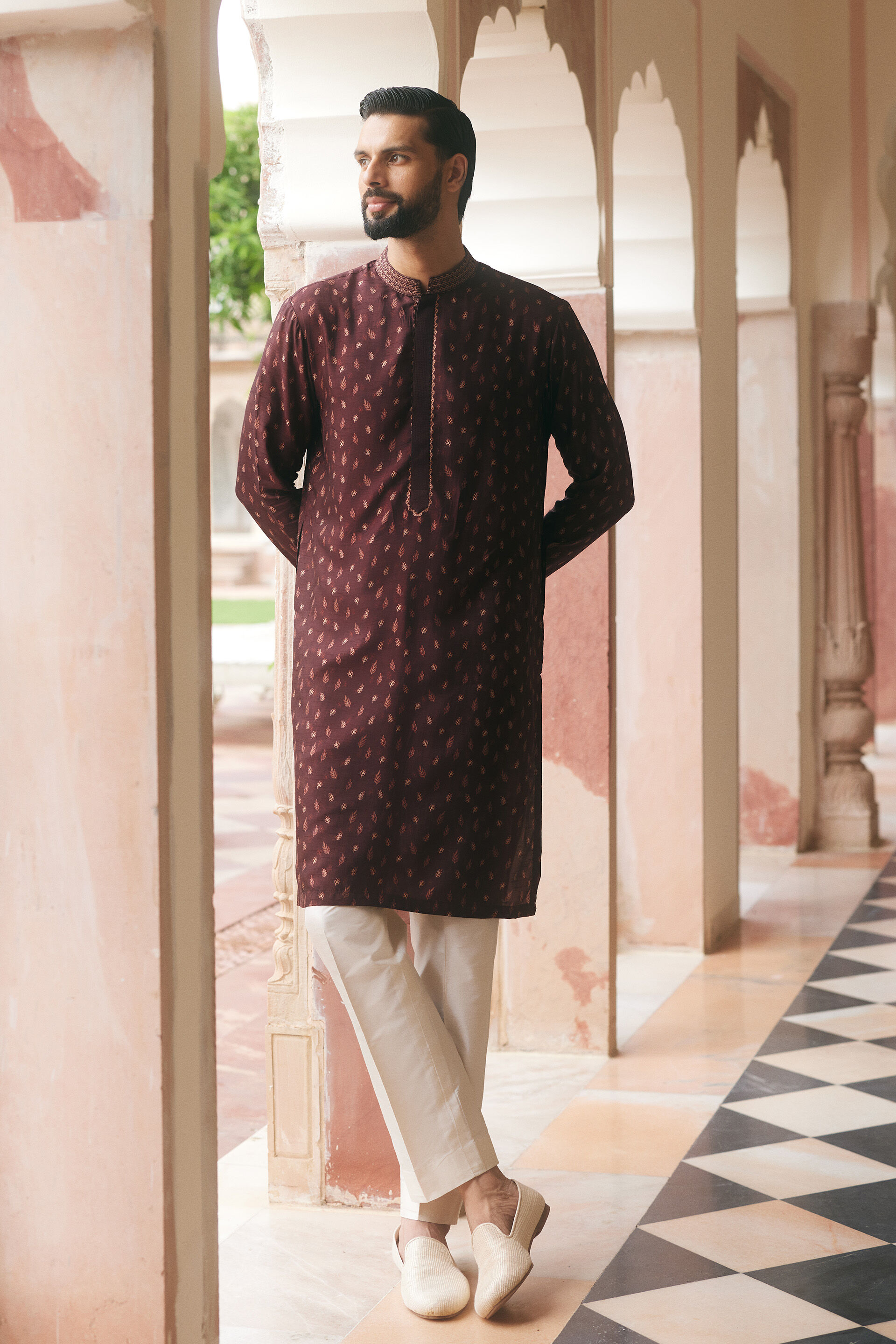 Nisang Silk Kurta - Maroon