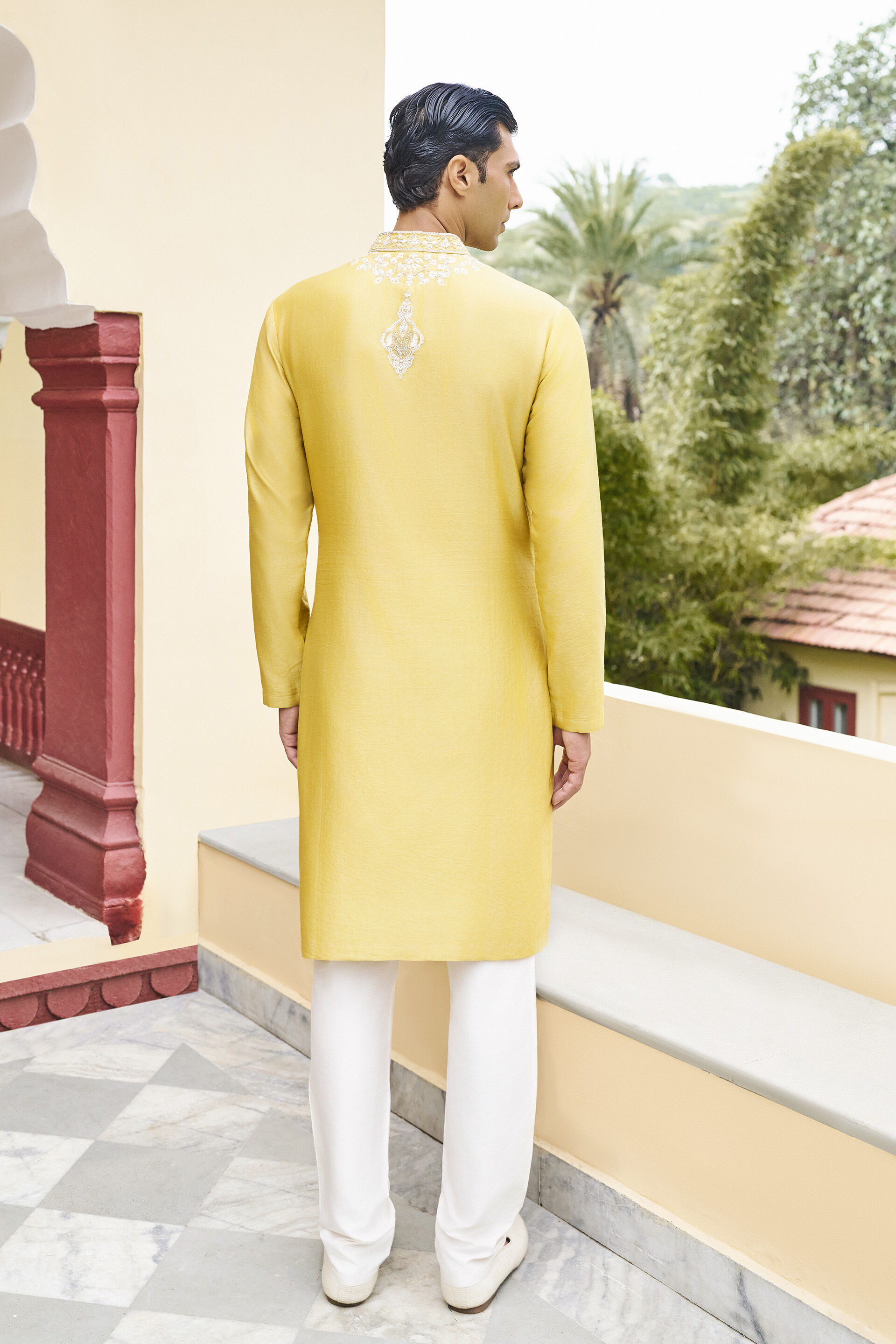 Sun-dappled Embroidered Mul Kurta - Mustard, Mustard, image 2