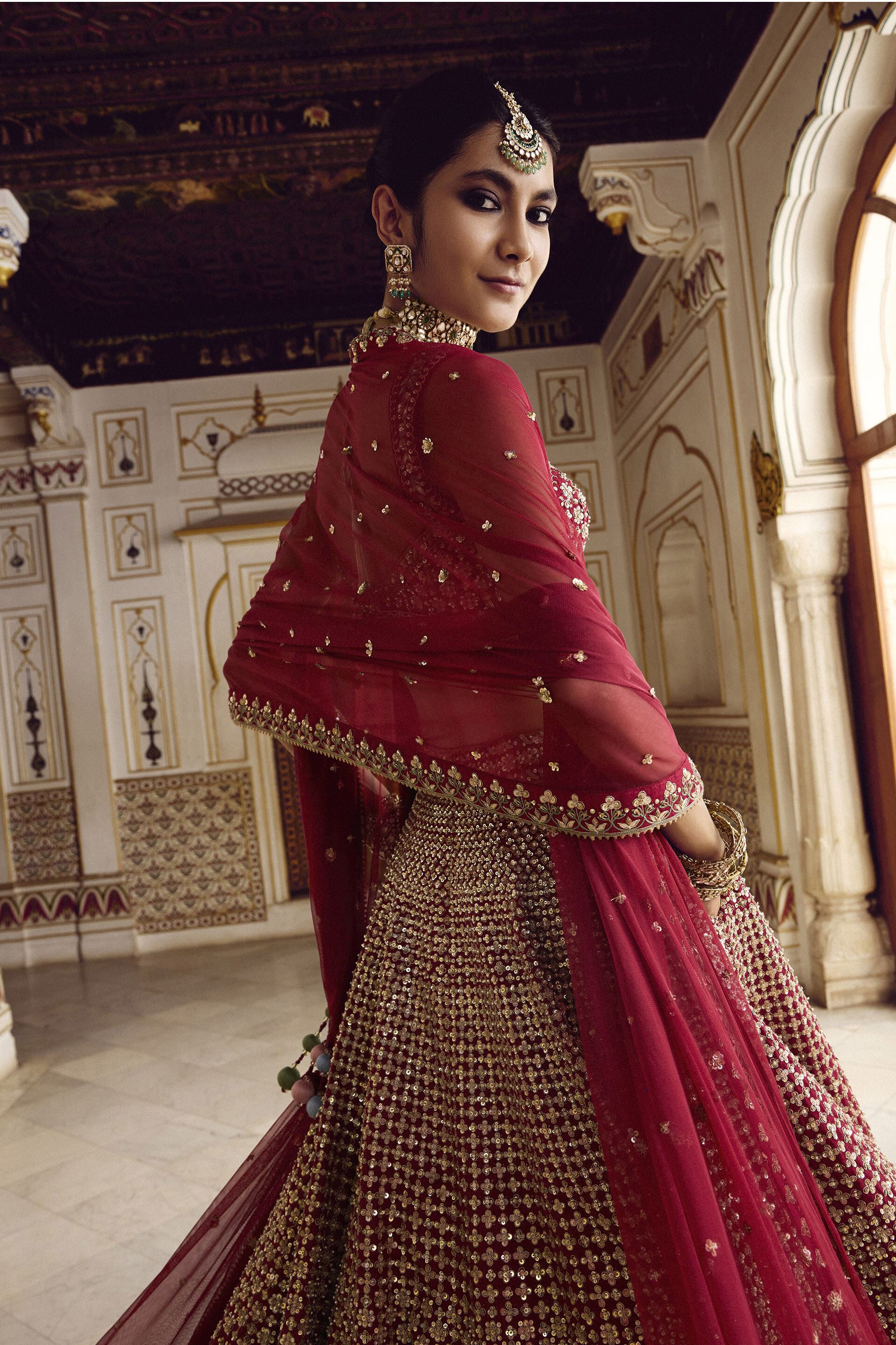 Almika Embroidered Silk Lehenga Set - Ruby, Ruby, image 7