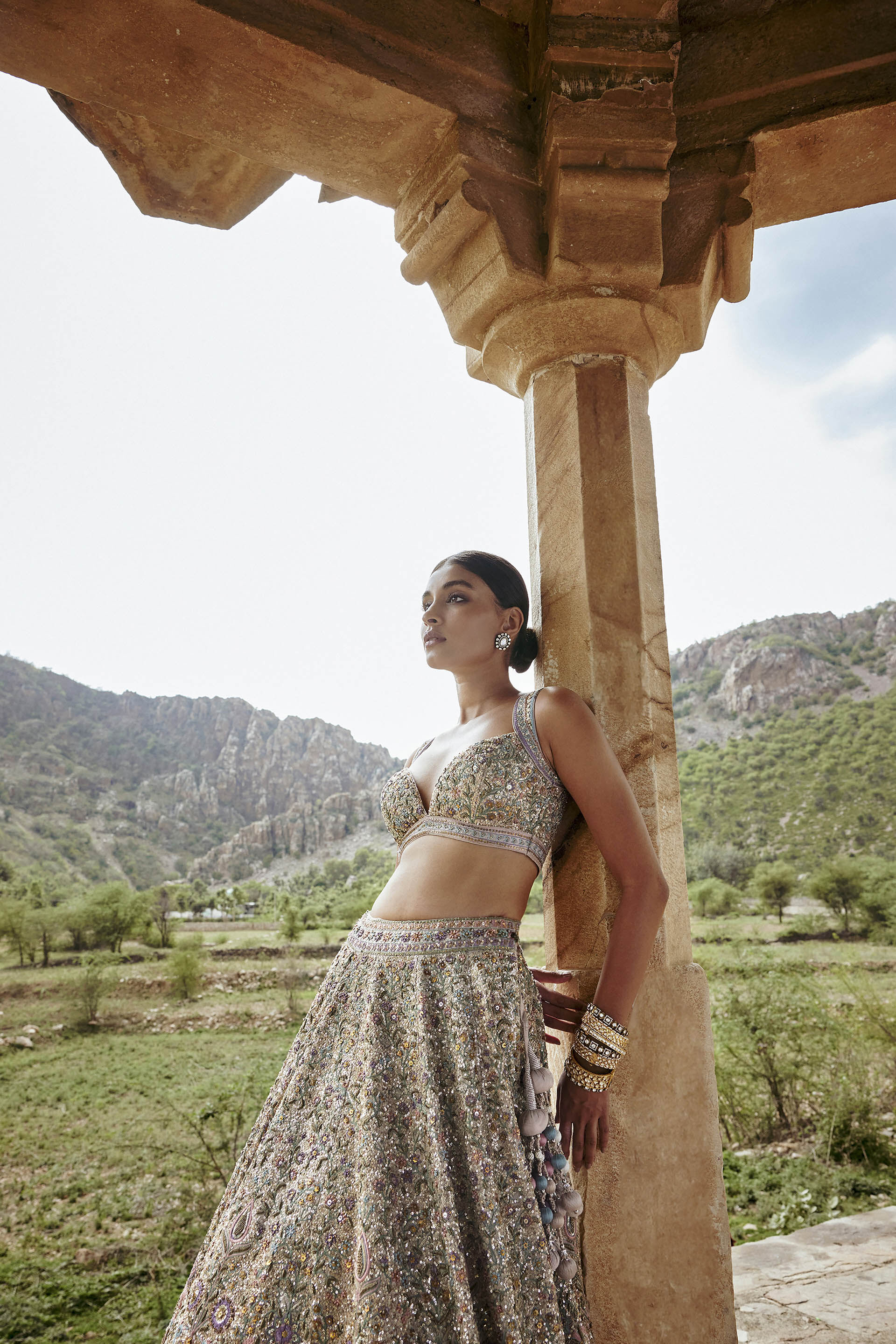 Mridhini Zardozi & Resham Silk Lehenga - Beige, Beige, image 8