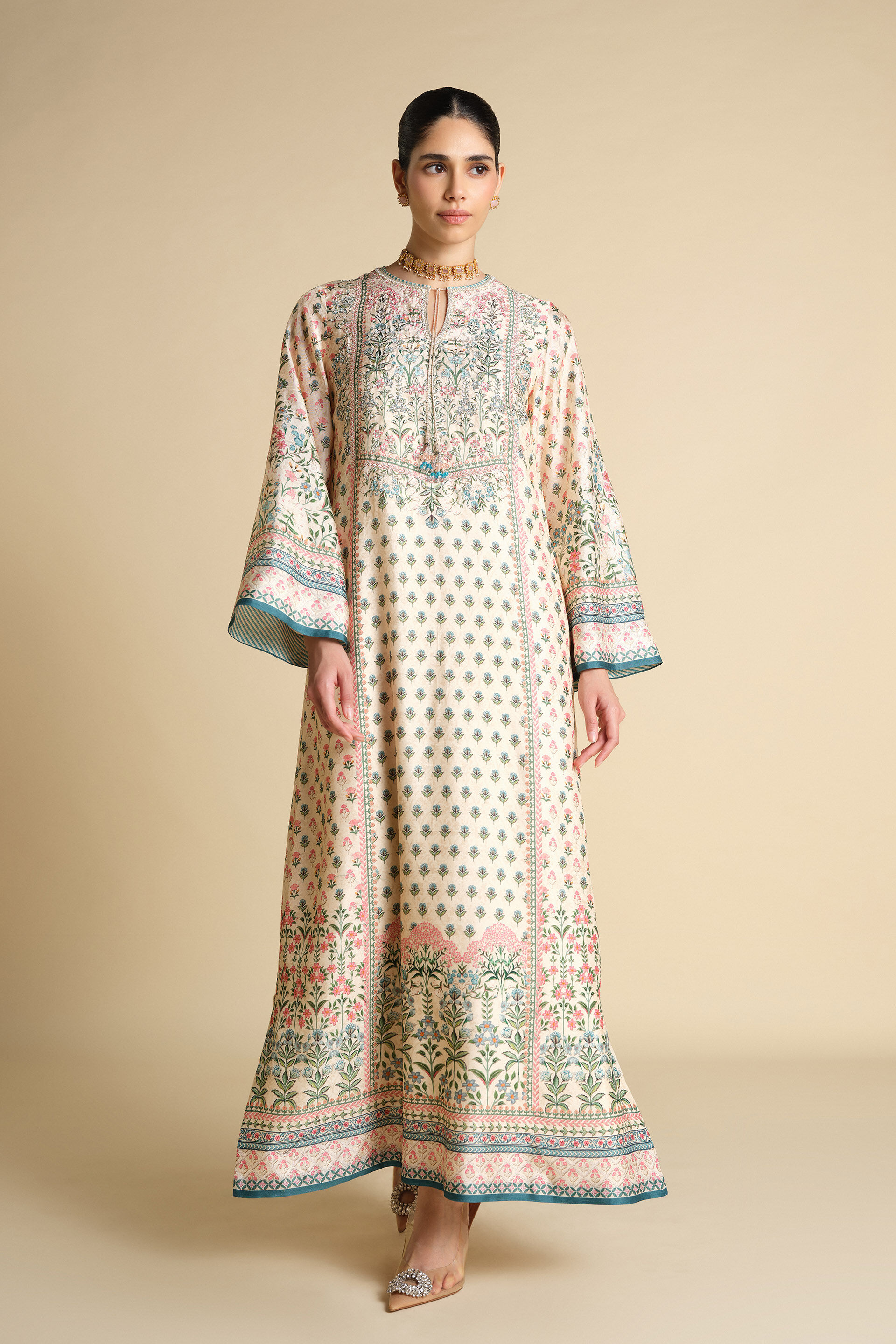 Corvus Embroidered Silk Kaftan - Blush, Blush, image 1