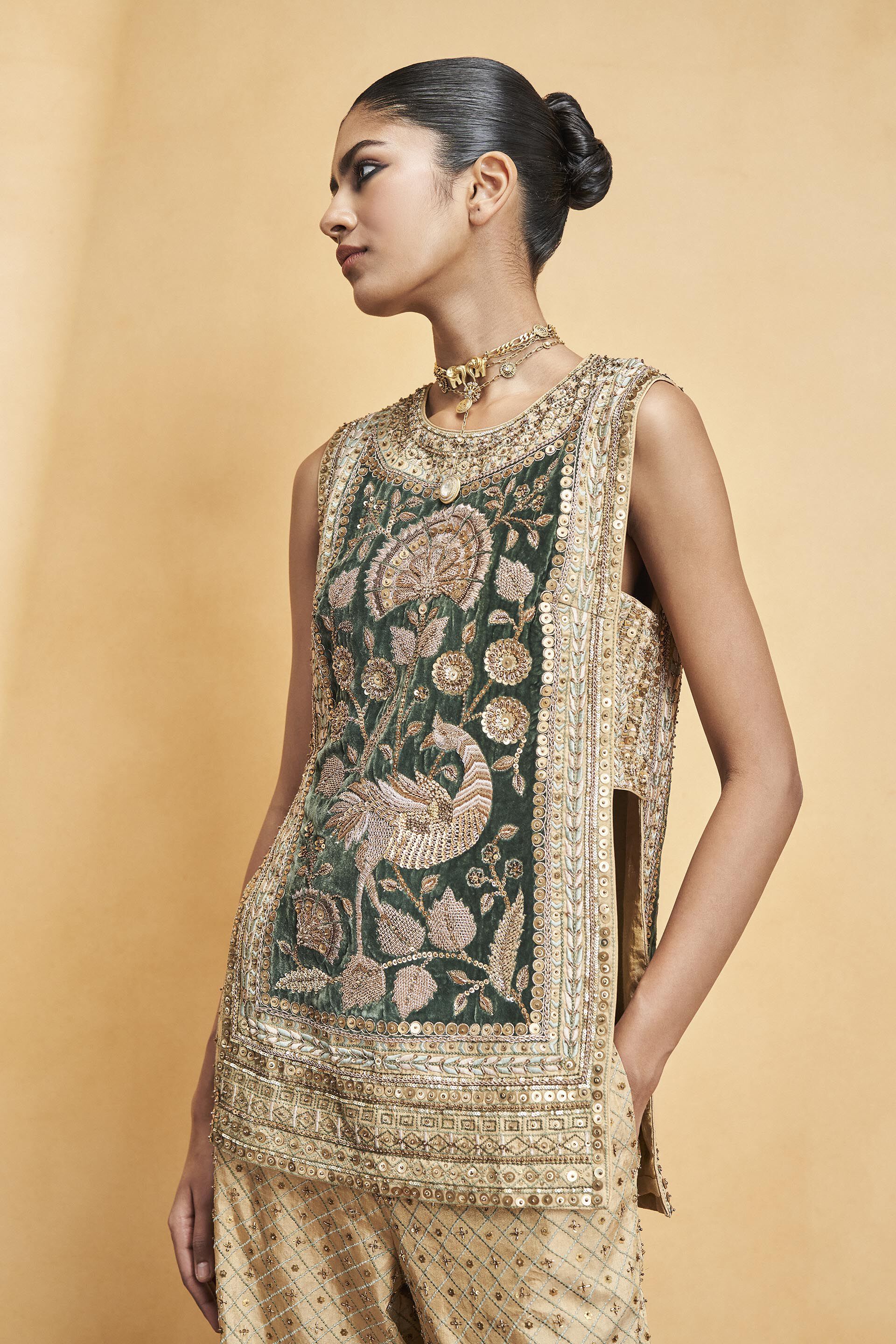 Heart Of The Forest Embroidered Zardozi Set - Gold, Gold, image 5