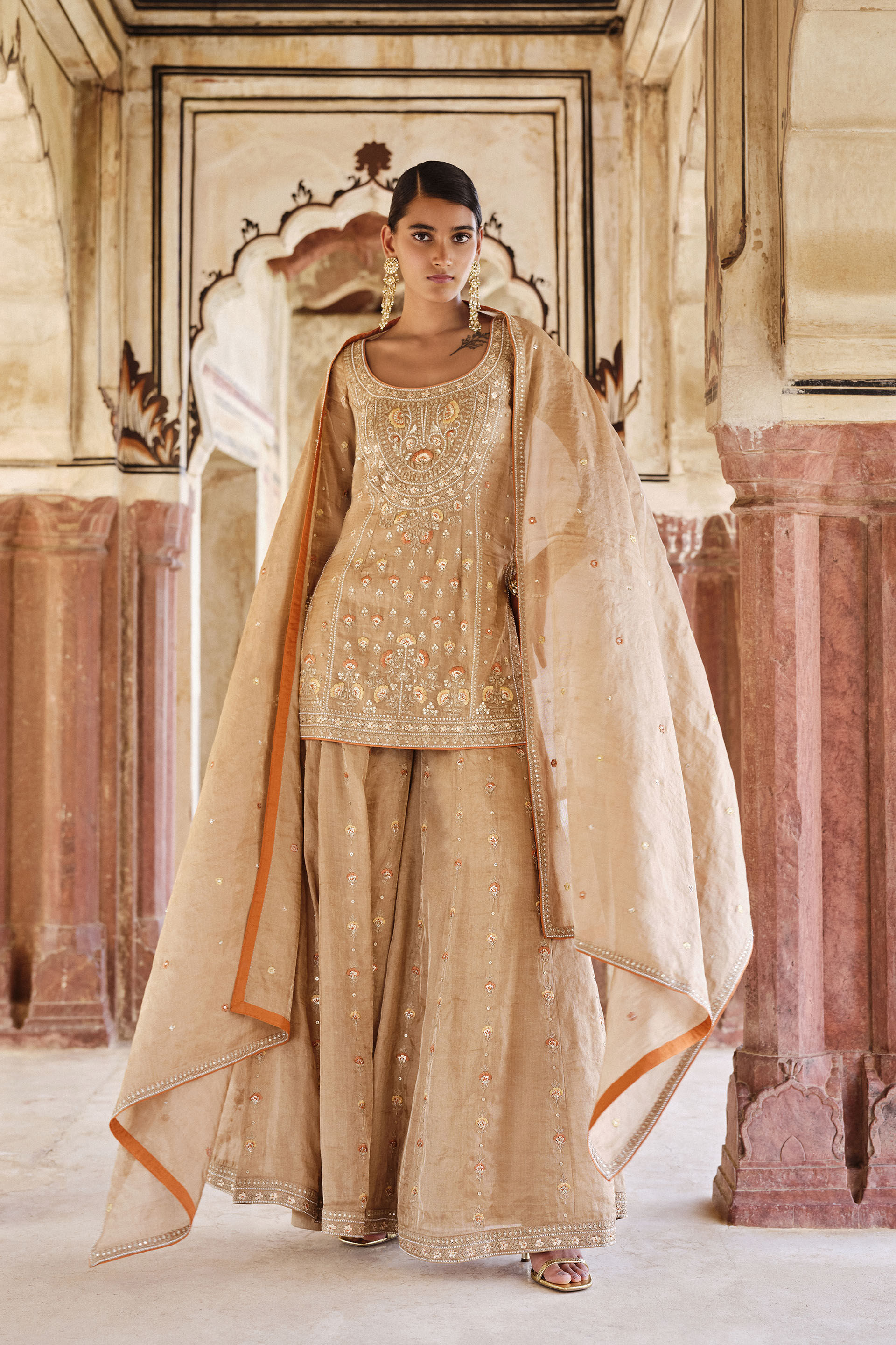 Nahiza Embroidered Sharara Set Bronze