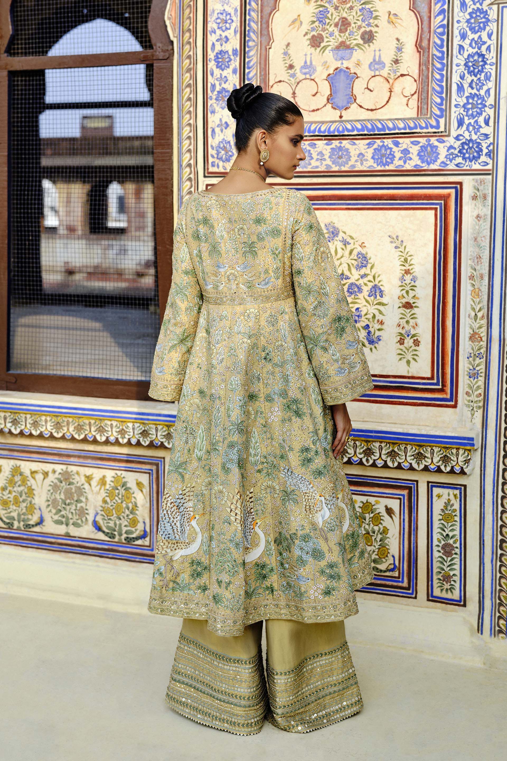 Avasa Hand-painted Pichhwai Silk Jacket Set - Gold