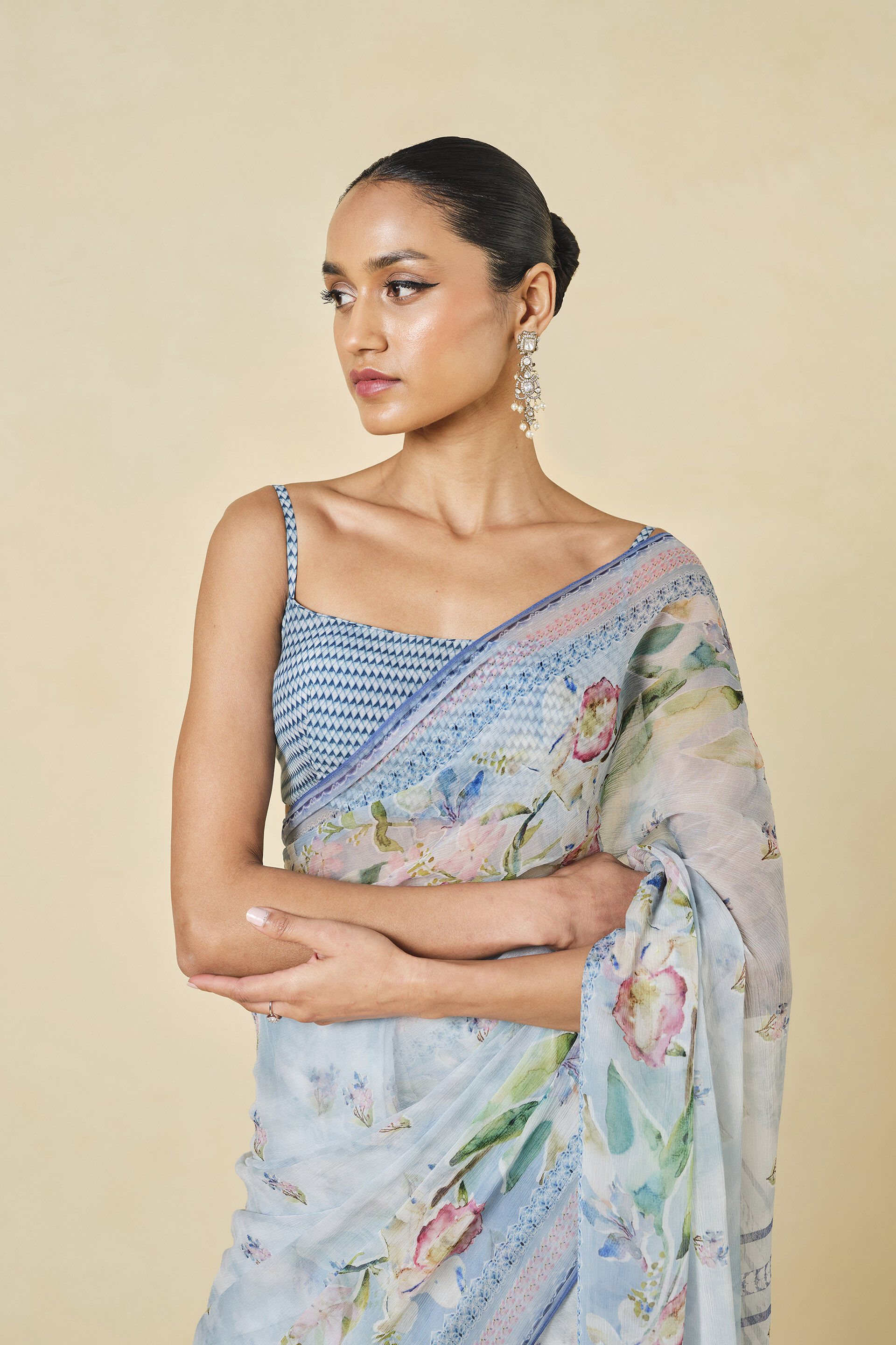 Dayflower Chiffon Saree - Blue, Blue, image 4