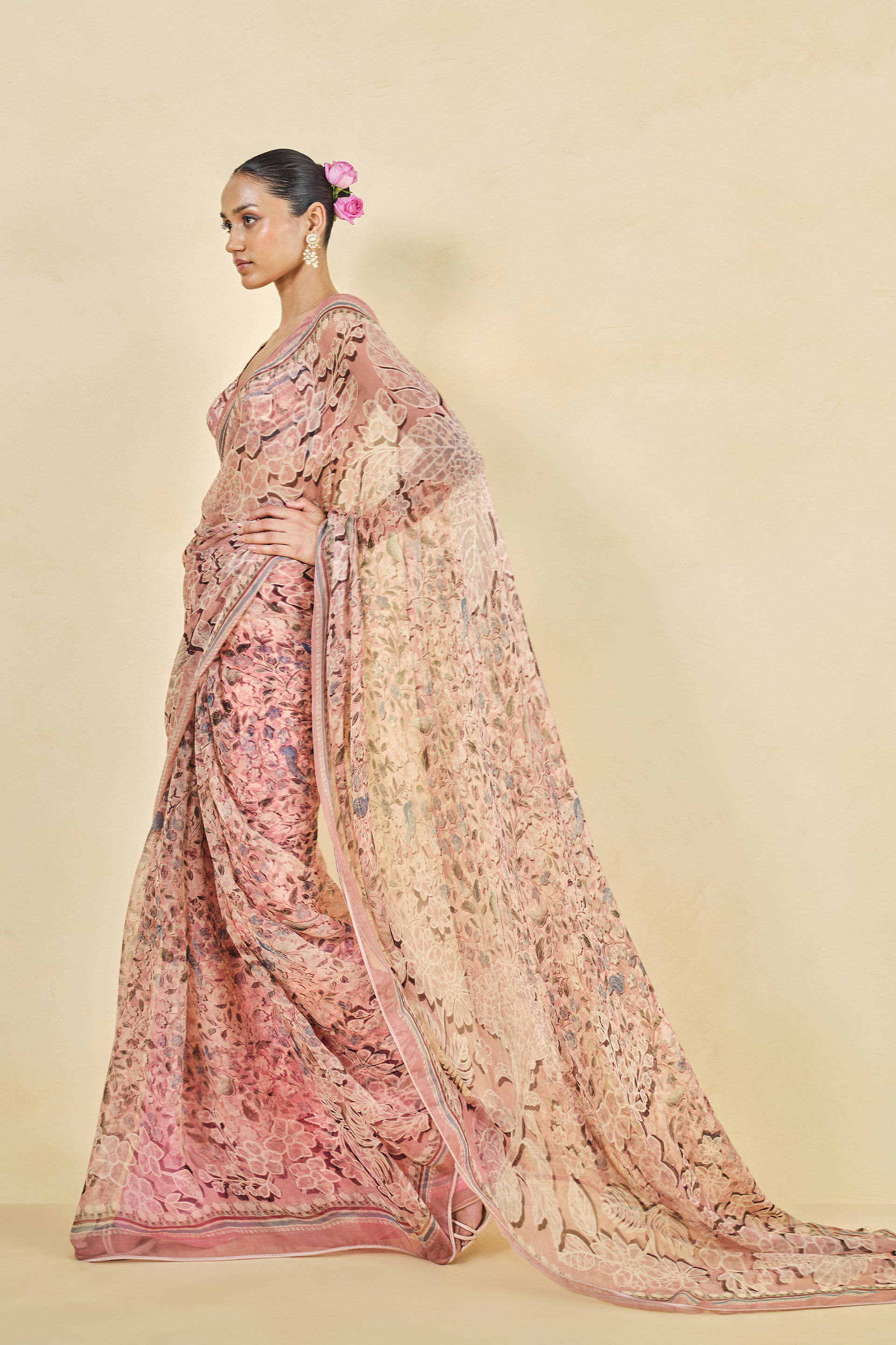 Fernanda Chiffon Saree - Blush, Blush, image 2
