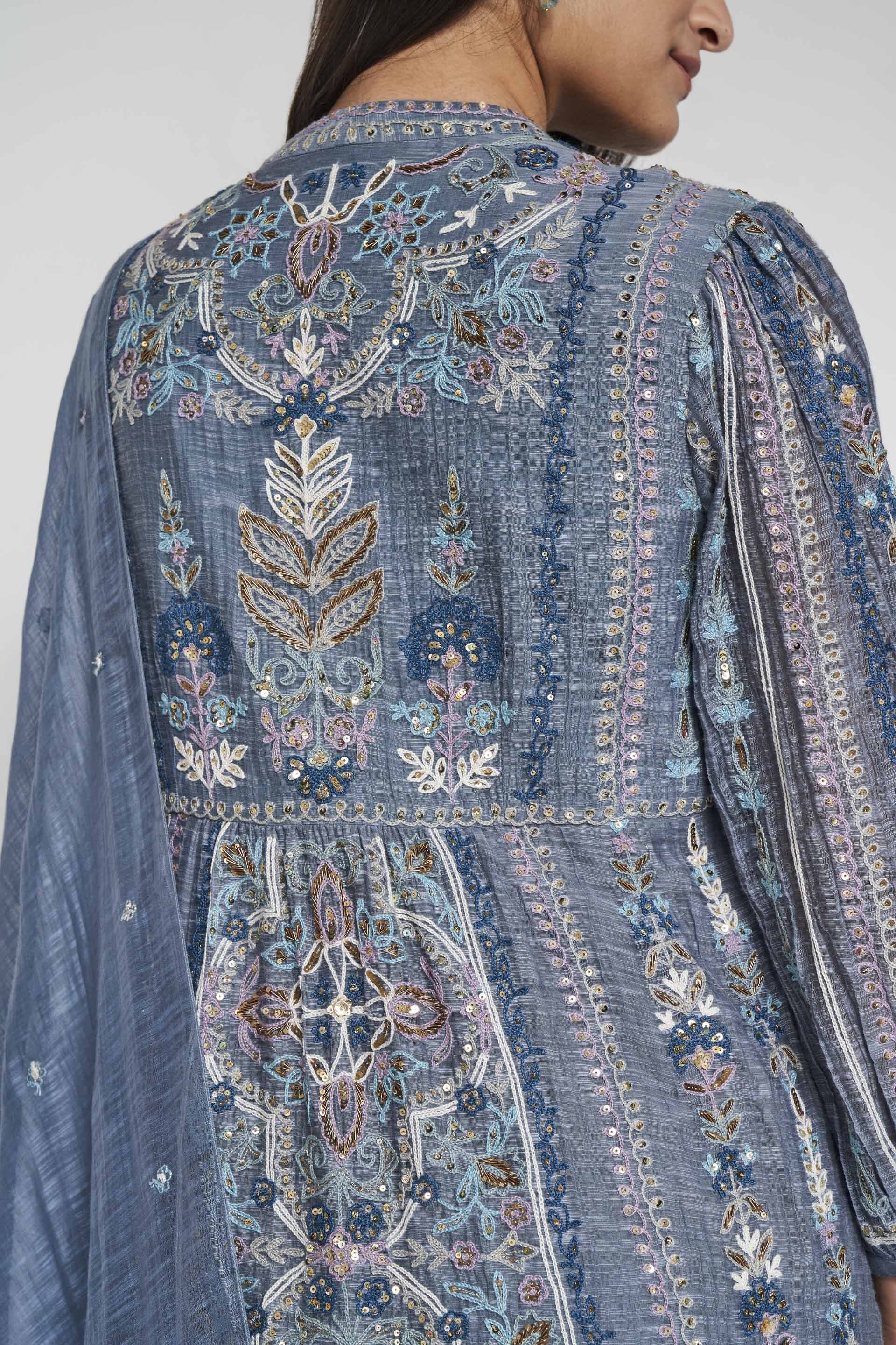 Sabela SEWA Hand-embroidered Mul Suit Set - Slate Grey, Slate Grey, image 6